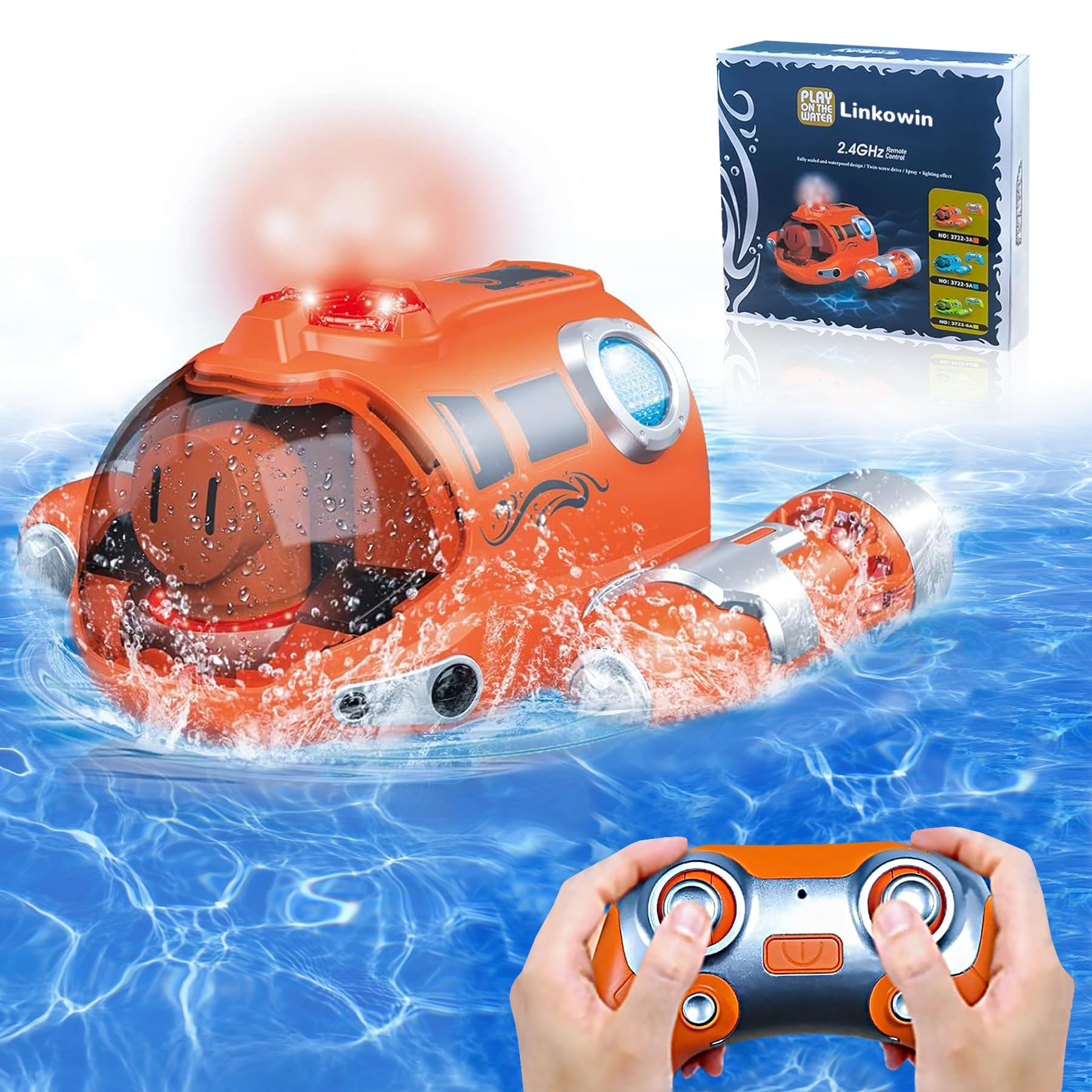 **Remote Control Boat for Kids - 2.4GHz RC Spray Gas Boat with LED Lights, Pool & Water Toys for Ages 6-12 - Perfect Summer Outdoor & Indoor Toy Gift for Boys & Girls - Fun for Pools, Lakes & Beach Play**