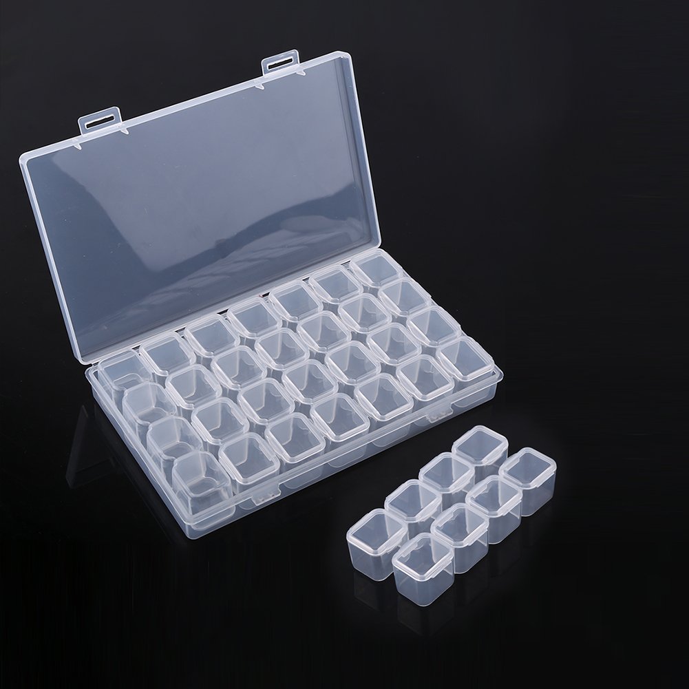 Fdit 28-Slot Transparent Plastic Storage Box - Organize Medicine Capsules, Vitamins, Tablets, Jewelry & Small Parts | Perfect for Home, Office, Travel & Craft Organization