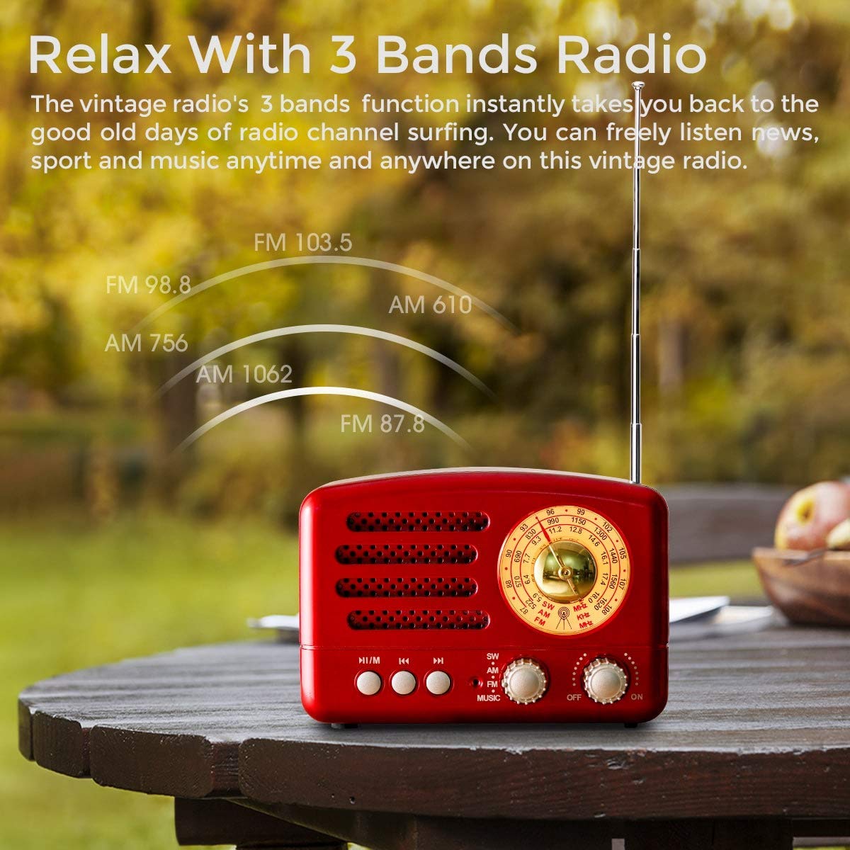 J-160 Retro Bluetooth AM/FM/SW Radio & J-288 Portable AM/FM Bluetooth Stereo Radio with SD Card, USB, Aux-in MP3 Player - Rechargeable Battery Powered for Home, Office, Travel & Outdoor Use