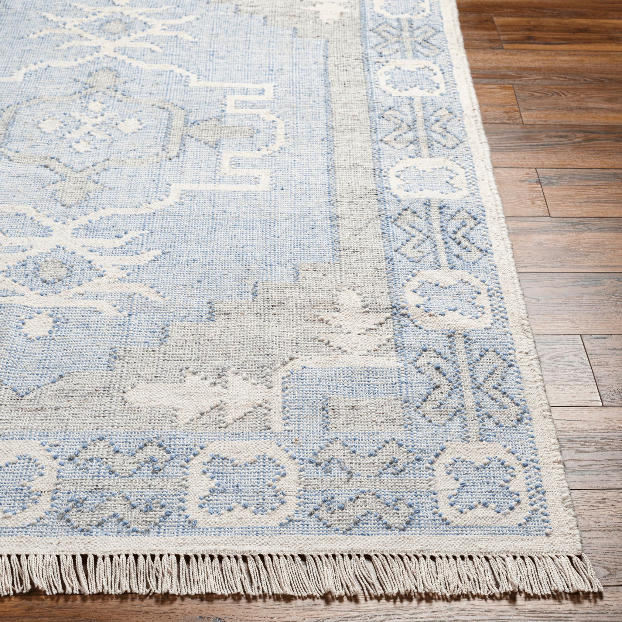 Eco-Friendly Blue & Cream Recycled PET Yarn Area Rug - Multiple Size Options for Living Room, Bedroom & Office Decor