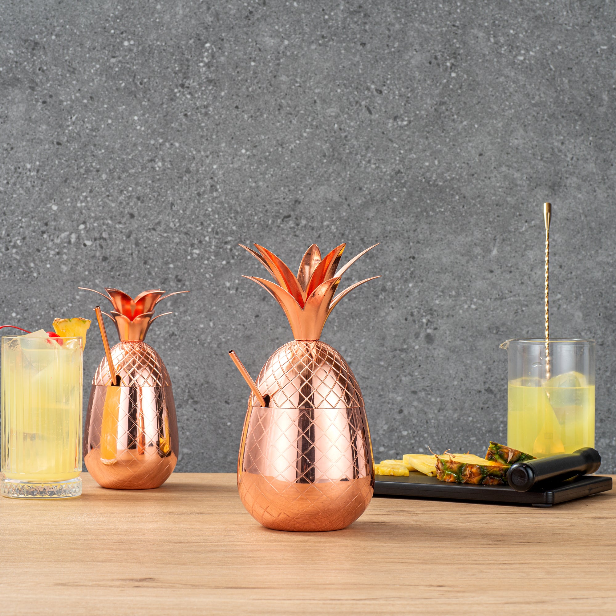 Bar Lux 24 oz Copper Plated Stainless Steel Pineapple Tumbler Cup - Insulated Double Wall Vacuum Flask for Hot & Cold Drinks - Perfect for Beach, Pool, Office & Outdoor Activities (4.25