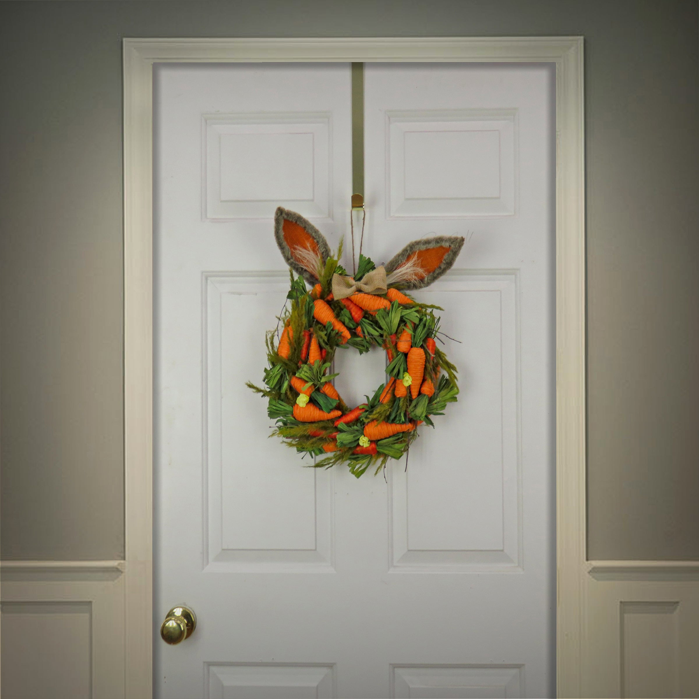 16 Inch Easter Wreath with Carrots and Leafy Greens - Spring Door Decor, Easter Bunny Home Decoration, Farmhouse Front Door Wreath for Easter Party & Holiday Decorating