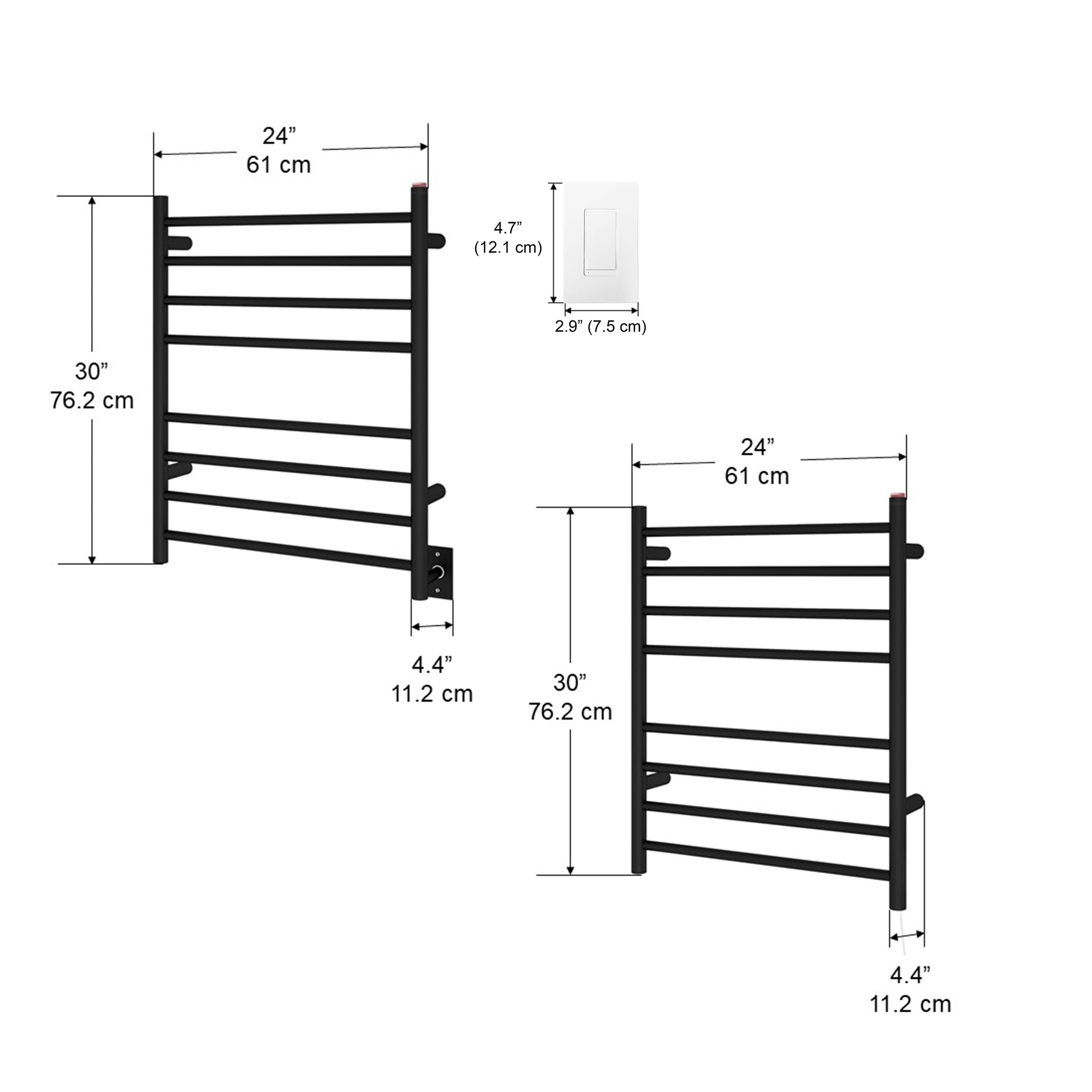 Ancona Prestige Dual 8 Bar Hardwired & Plug-in WiFi Towel Warmer with Timer - Matte Black - Perfect for Bathrooms, Spas & Luxury Home Heating