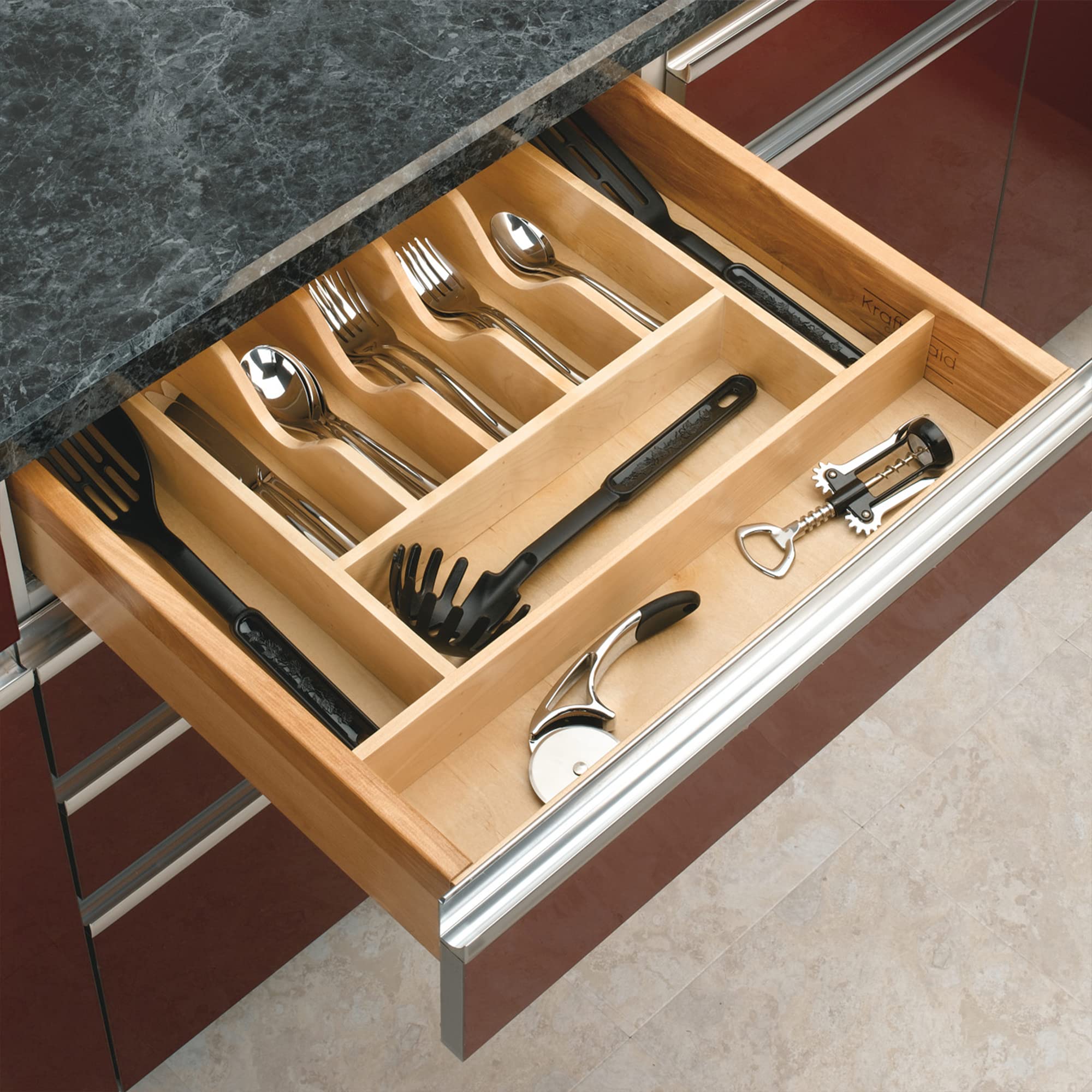 Rev-A-Shelf Adjustable Silverware Drawer Organizer - 9-Compartment Natural Maple Wood Utensil Tray for Kitchen Cutlery Storage | Fits Most Cabinets | Perfect for Organizing Forks, Spoons & Knives