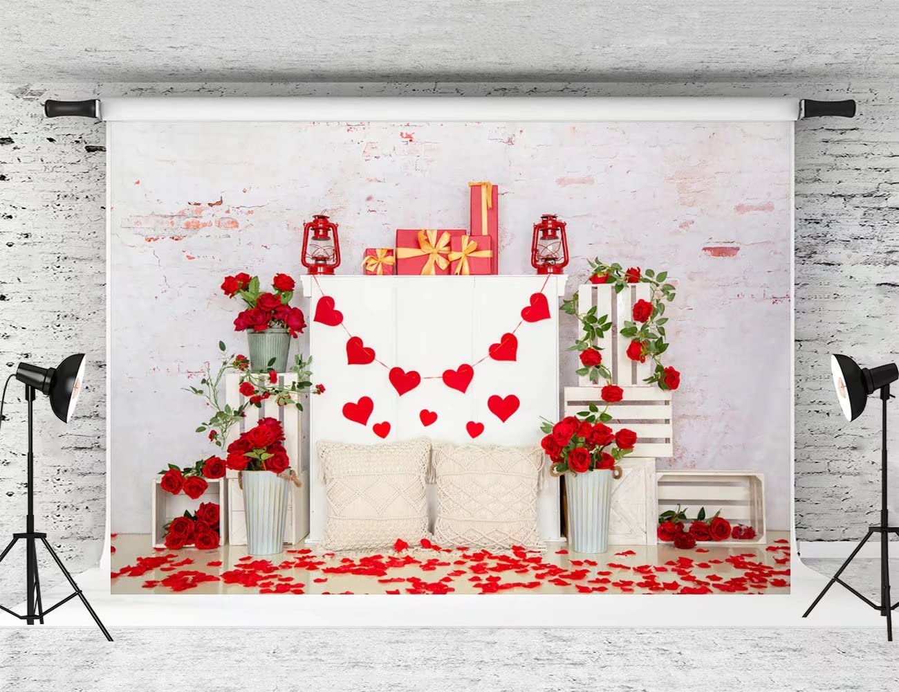 8x8ft Valentine's Day Photo Backdrop - Red Rose Brick Wall Background for Wedding, Party & Home Decor | Perfect for Photography, Social Media & Romantic Events