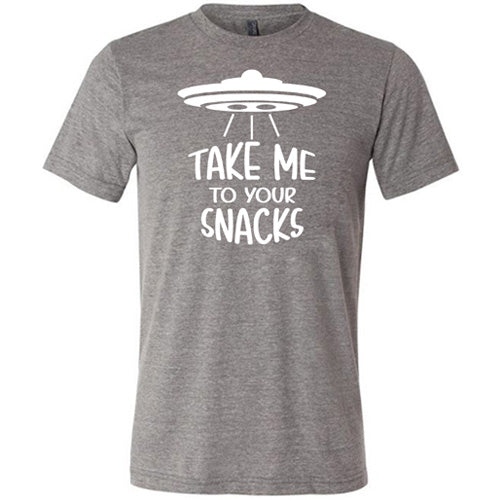 Unisex Take Me To Your Snacks T-Shirt - Funny Alien UFO Graphic Tee for Men & Women - Perfect for Sci-Fi Fans, Space Enthusiasts & Snack Lovers