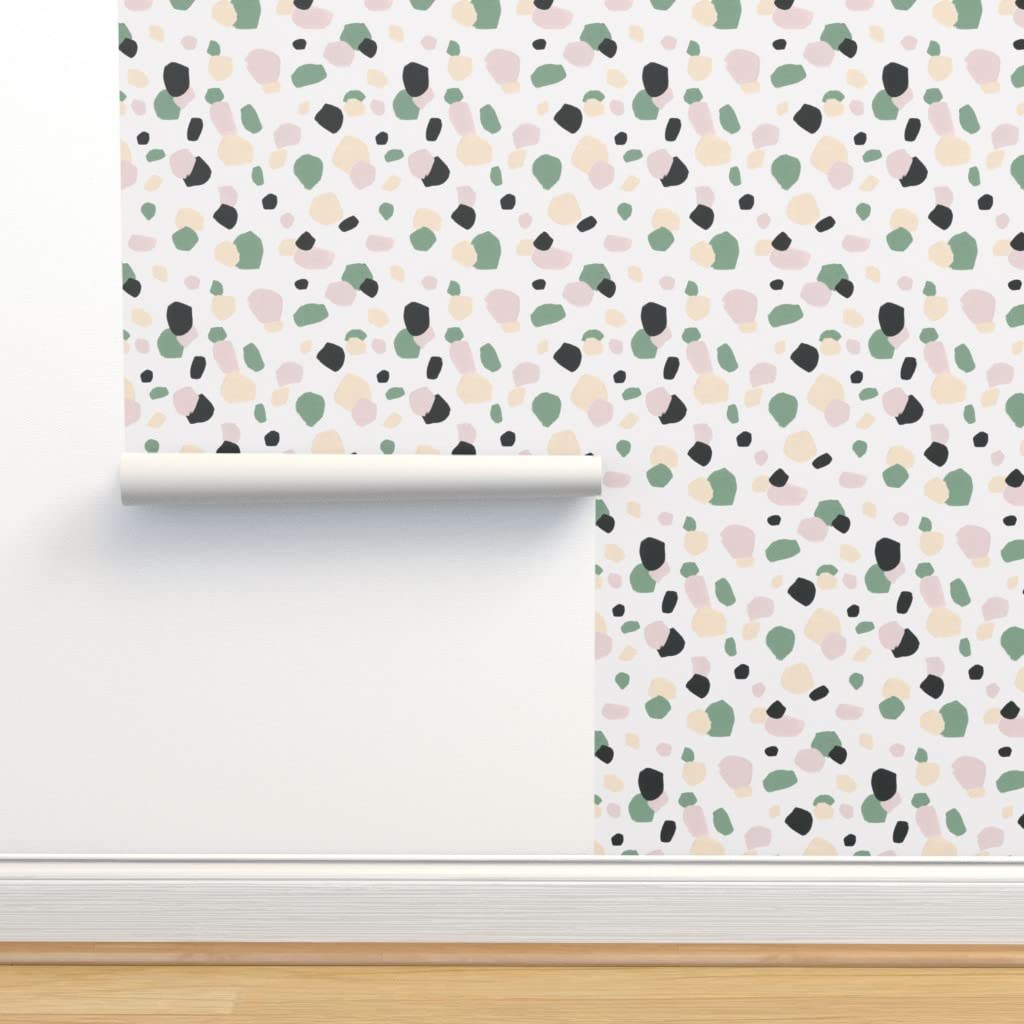 Premium Commercial Grade Wallpaper 27ft x 2ft - Terrazzo Collection Abstract Dots Cream Confetti Blush Stone Camouflage | Gender Neutral Nursery, Living Room, Bedroom & Office Decor | Peel & Stick Removable Wallpaper by Spoonflower