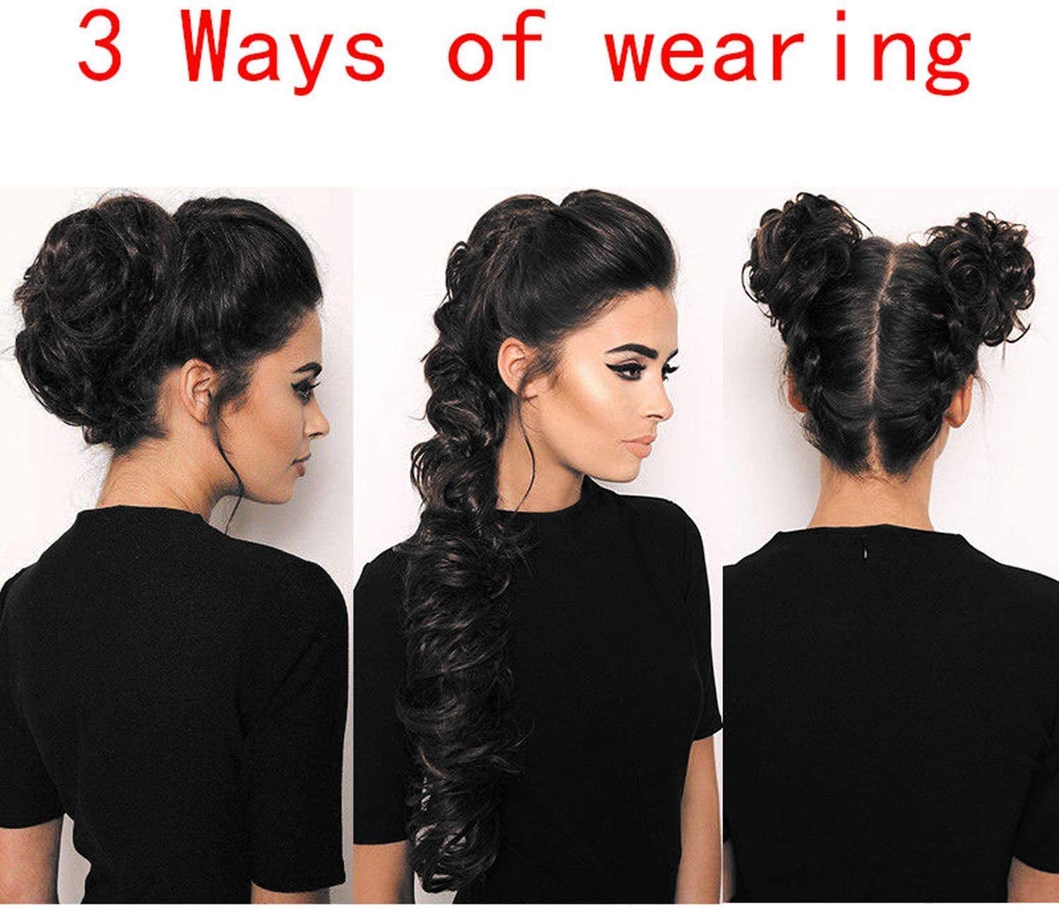 Flysales® Synthetic Frill Hair Extensions - Elastic Stretchable Curly Wavy Hairpiece for Volume & Messy Bun - DIY Ponytail Maker for Women & Girls (Brown, Pack of 1) - Perfect for Parties, Weddings & Everyday Styling