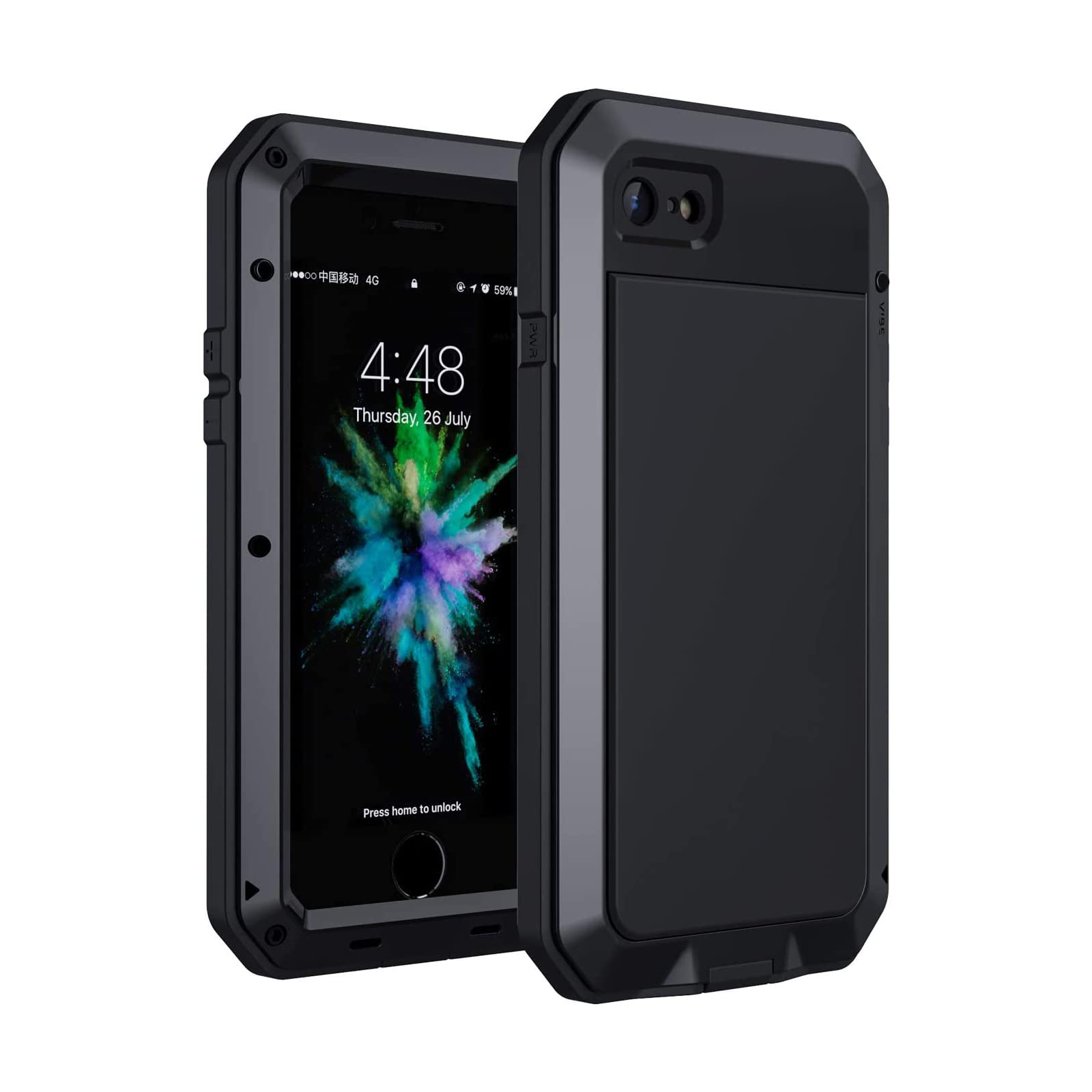 Lanhiem Heavy Duty Shockproof Armor Case for iPhone SE 2022/2020/SE 3/SE 2 & iPhone 7/8 - Rugged Metal Frame with Tempered Glass Screen Protector, Full Body Protection - Black | Perfect for Outdoor, Work & Extreme Sports