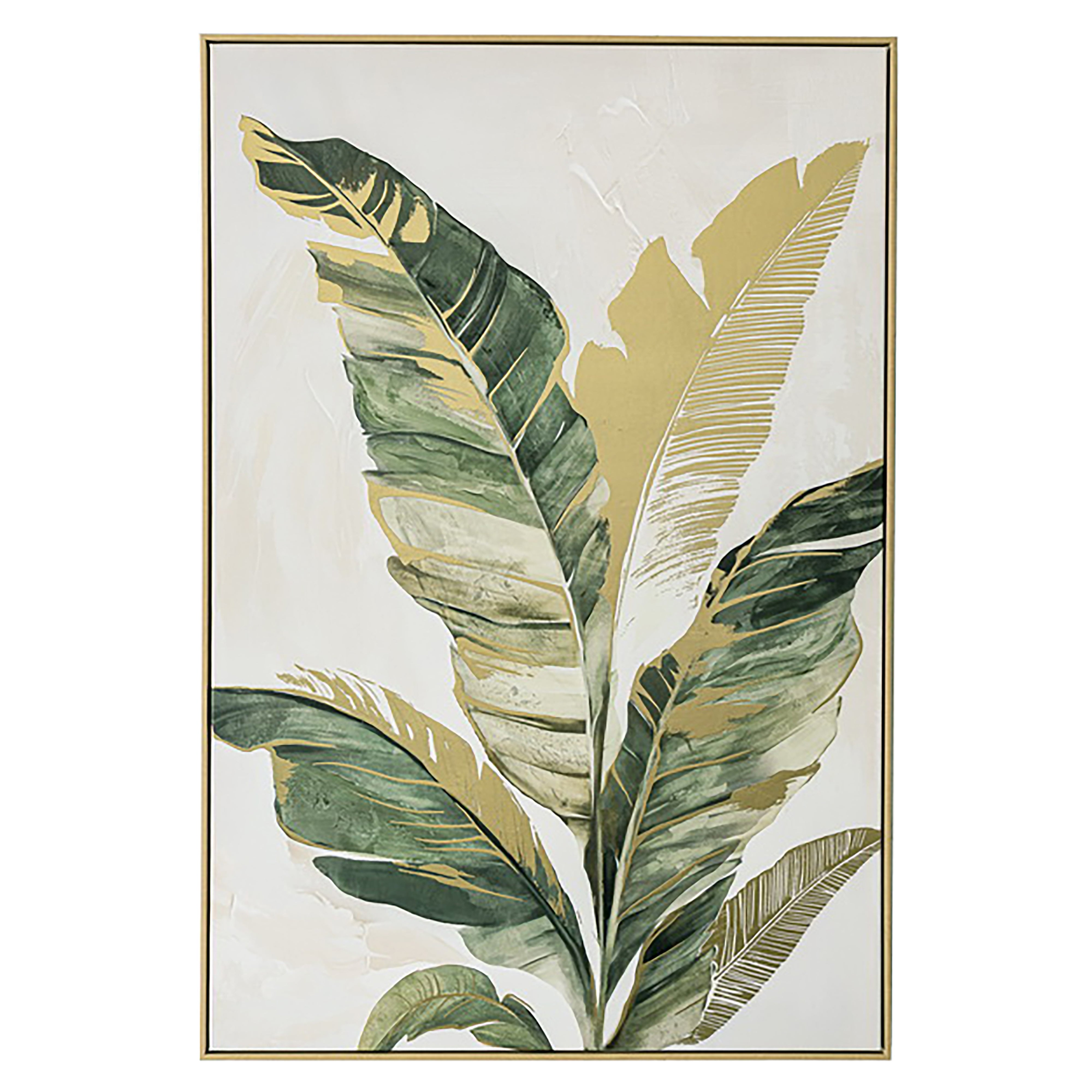 Urban Style Brushmarks Foiled Canvas Palm Wall Art - Tropical Decor for Living Room, Bedroom & Office
