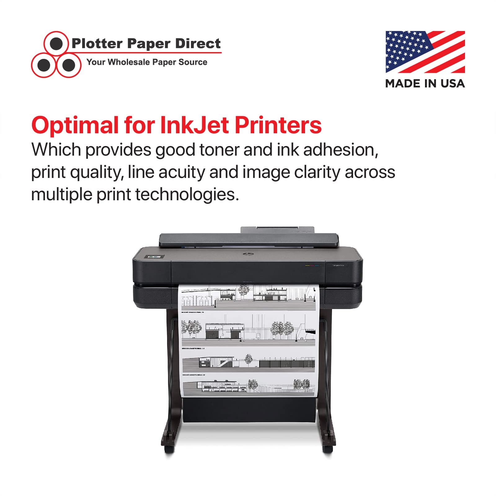 Premium 24lb Uncoated Plotter Paper - 4 Rolls, 36