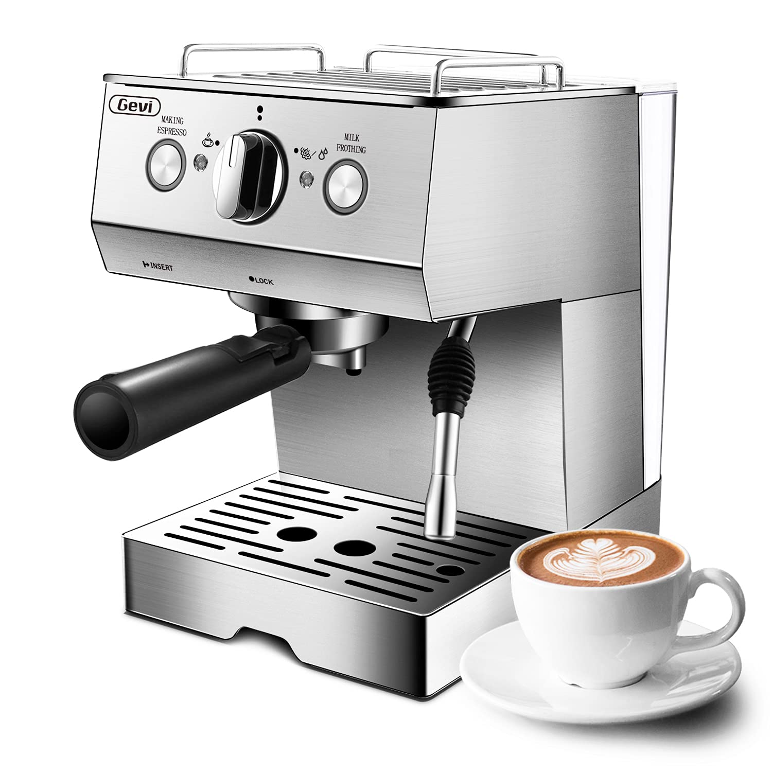 15 Bar Espresso Machine with Milk Frother - Professional Coffee Maker for Espresso, Latte & Mocha - 1.5L Removable Water Tank & Dual Temp Control - Classic Silver (1050W) - Perfect for Home Baristas & Coffee Lovers