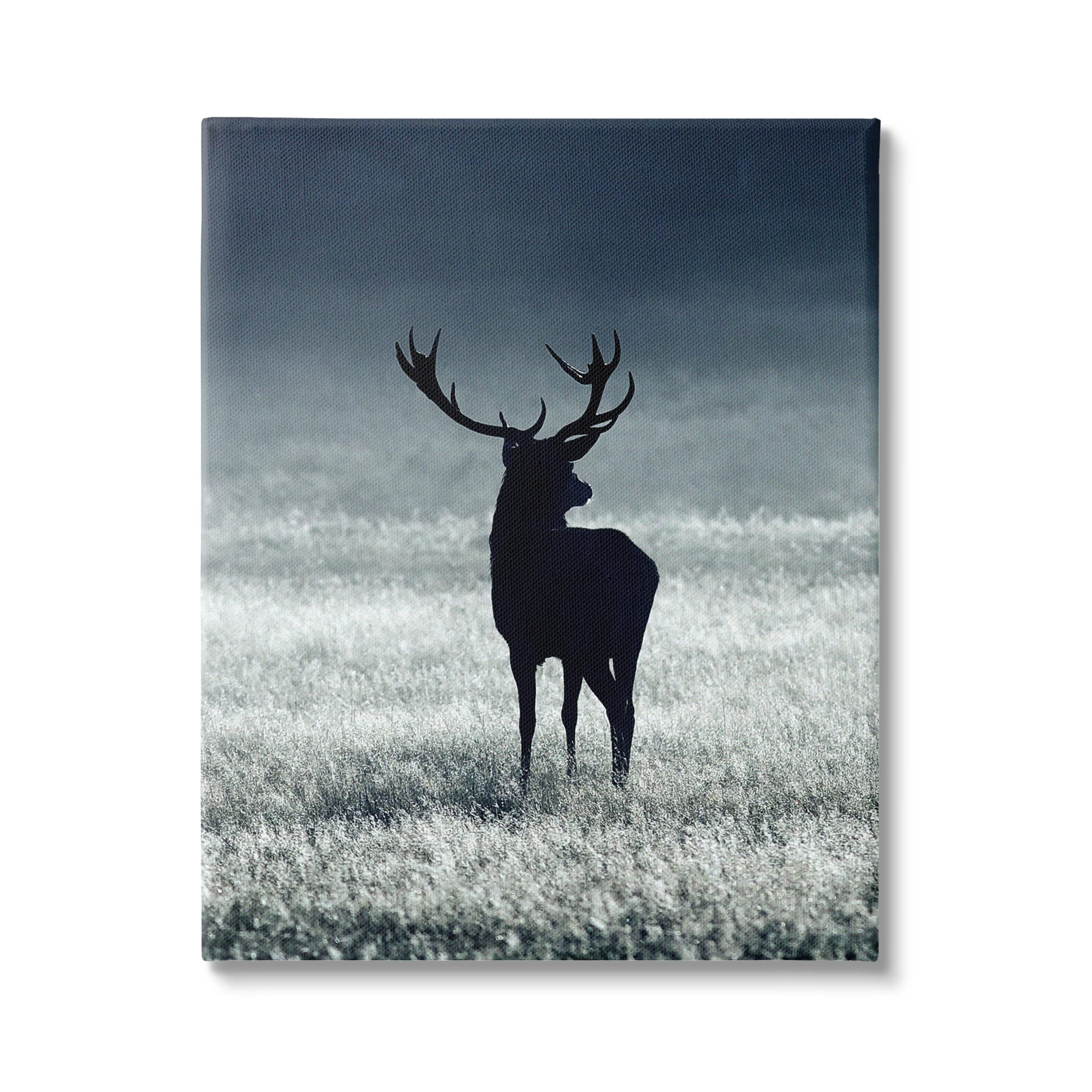 Stupell Industries Tranquil Deer Silhouette Foggy Winter Field Landscape Canvas Wall Art - Nature-Inspired Home Decor for Living Room, Bedroom & Office