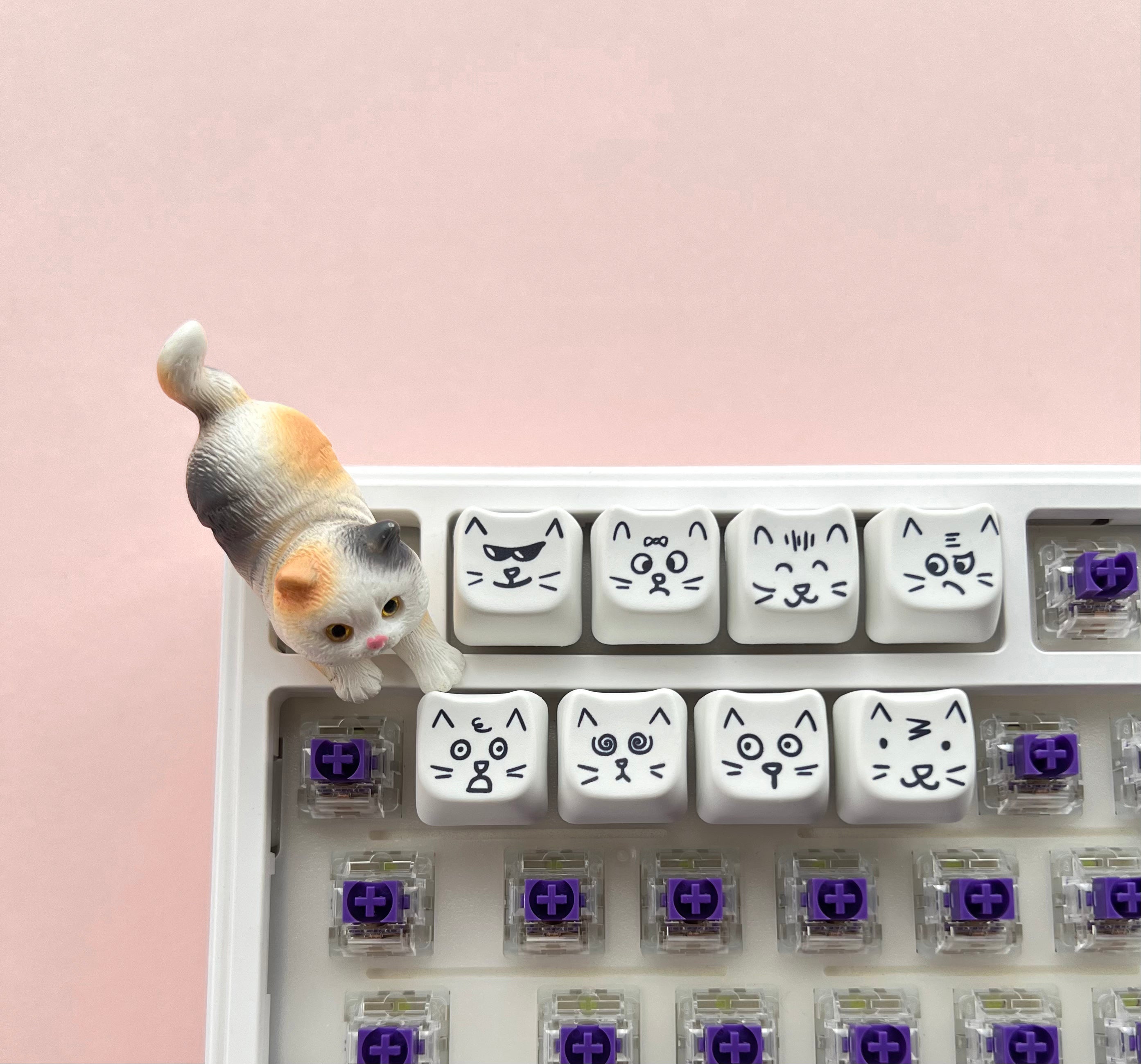 Custom 8-Key Cute Cat Emoji Keycap Set - Heat Sublimated PBT Material - Personalized Mechanical Keyboard Accessories for Gamers & Typists - Perfect for Gaming, Office, and Home Use