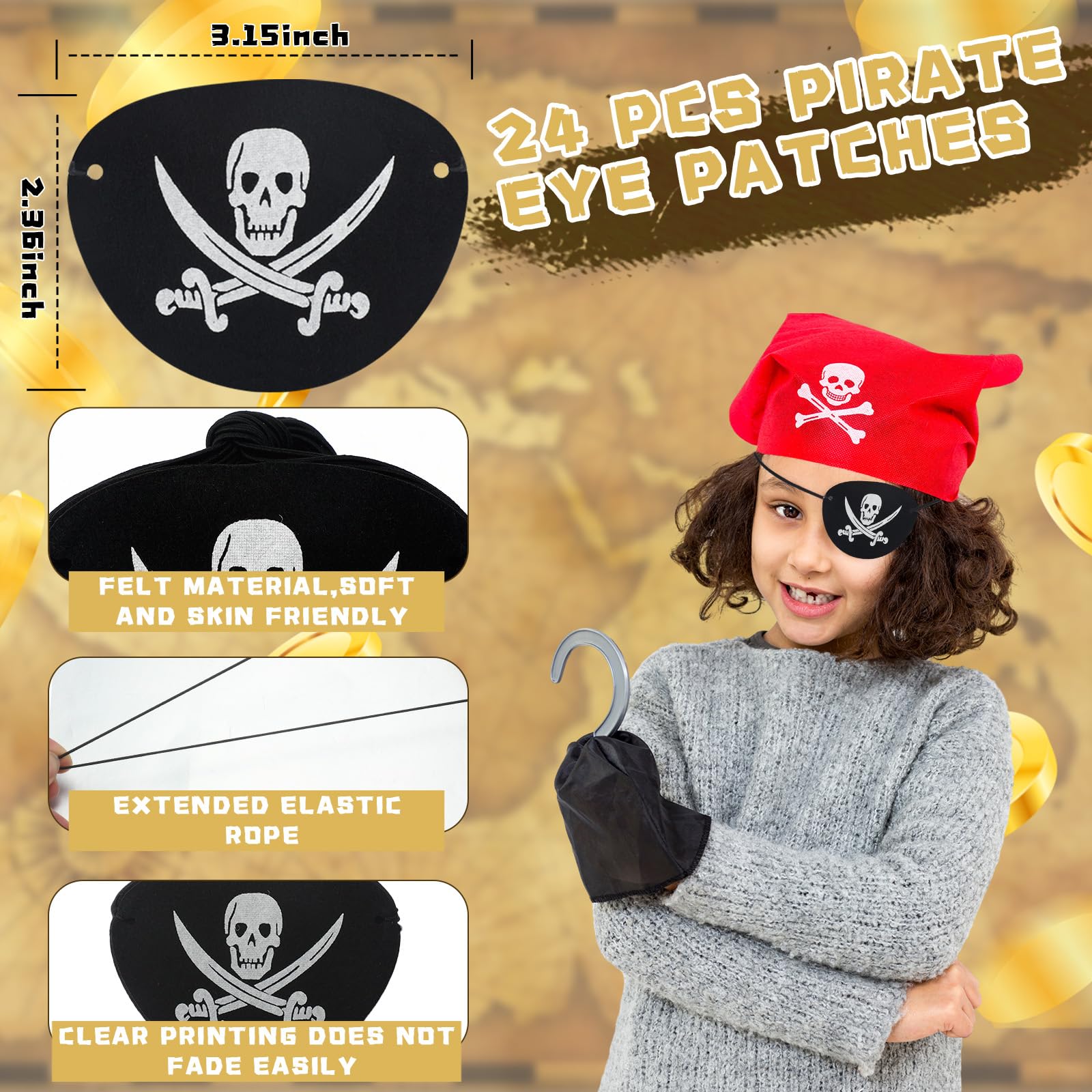 24-Piece Pirate Eye Patch and Telescope Set for Kids - Bulk Plastic Pirate Accessories, Halloween & Birthday Party Favors - Perfect for Pirate Themed Parties, Dress-Up Play and Treasure Hunt Adventures