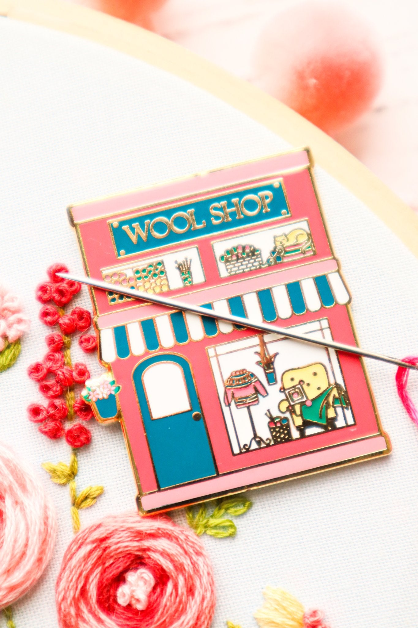 Flamingo Toes WOOL SHOP Needle Minder - Magnetic Needle Holder for Sewing, Embroidery & Knitting - Perfect for Crafters, Quilters & DIY Enthusiasts