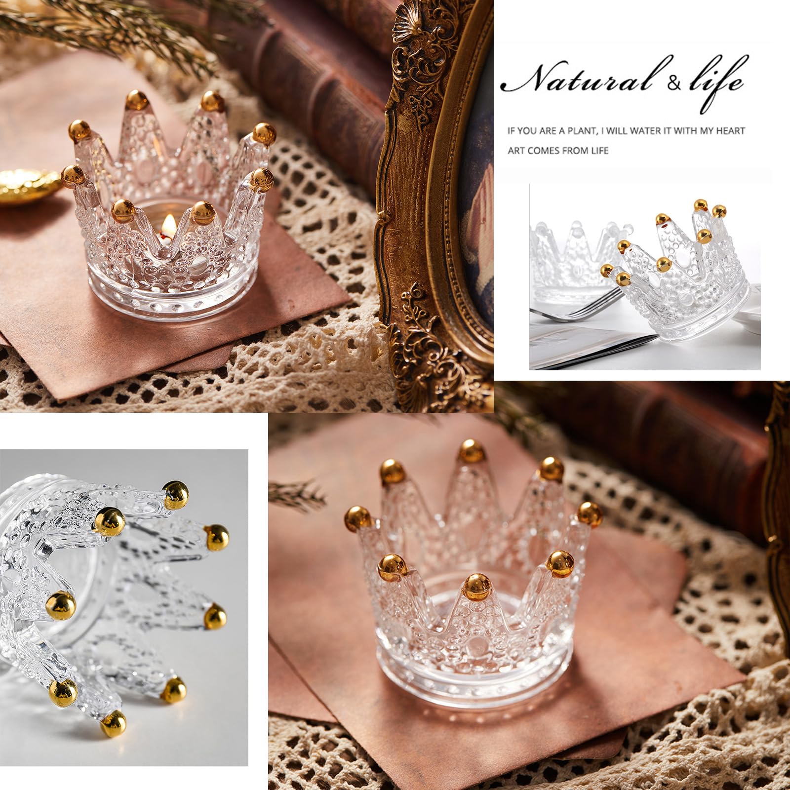 2PCS Golden Crown Votive Candle Holders - Elegant Tea Light Candlesticks & Mini Jewelry Ring Holder for Wedding Decor, Party Centerpieces, Home Tabletop Decoration (Set of 2)