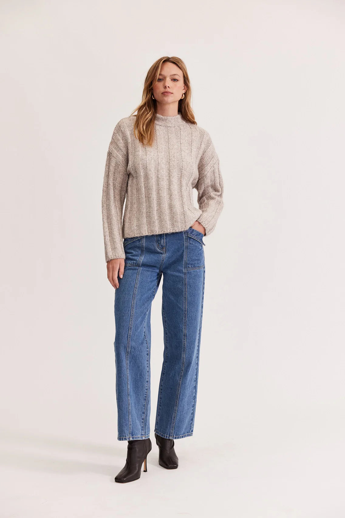 Stylish Maja Ribbed Jumper Sweater - Cozy Oat & Marle Color Knit Pullover for Women | Perfect for Fall Layering, Casual Outfits & Coffee Dates