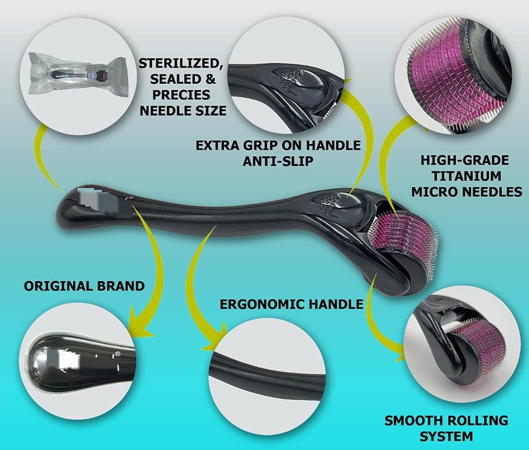 Groovs Derma Roller 540 Titanium Micro-Needles - 0.5mm Skin Care Roller for Hair Growth, Beard Growth, Anti-Aging & Acne Scar Removal | Face & Body Treatment | At-Home Microneedling Therapy (Pack of 1)