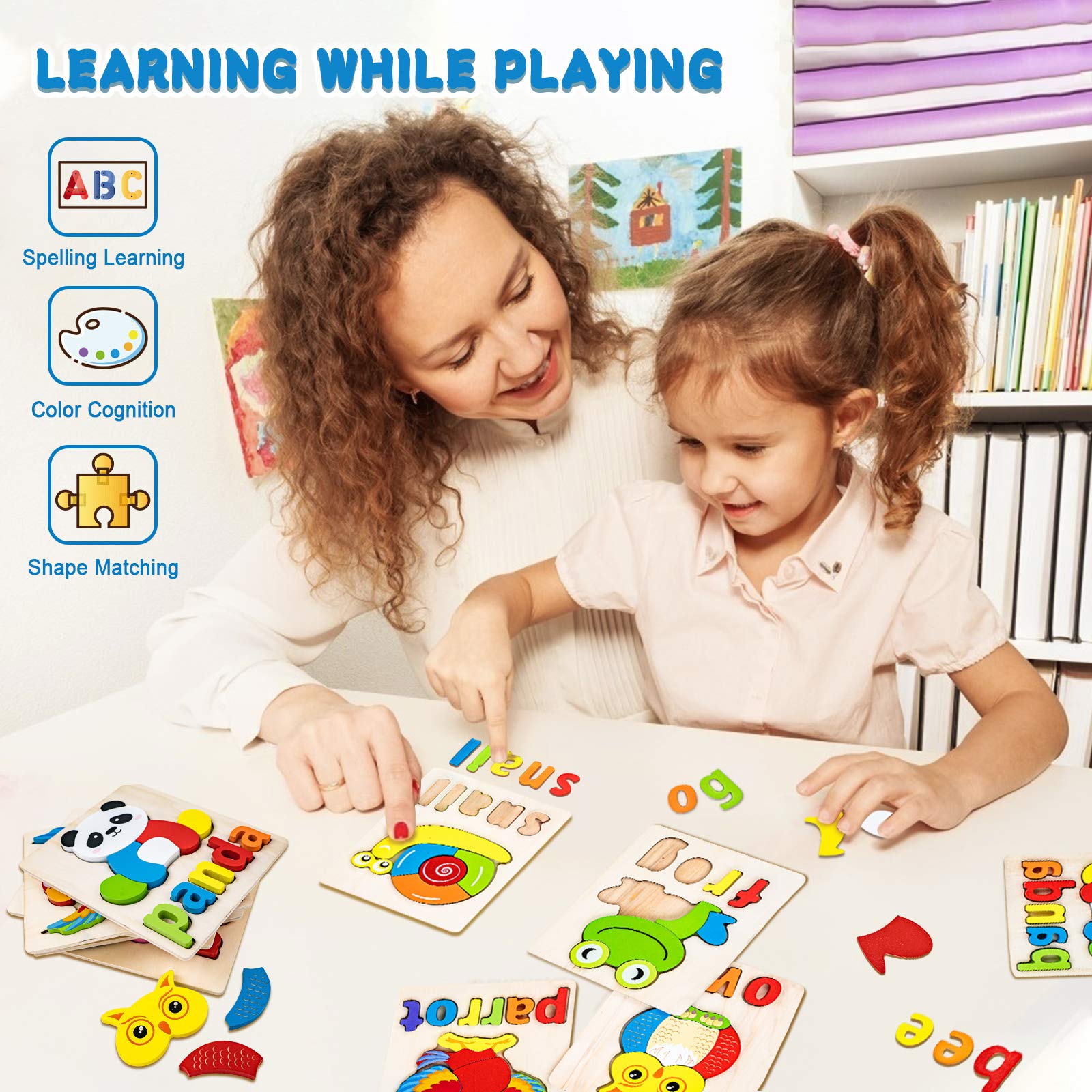 **Eco-Friendly Wooden Toddler Puzzles for 1 2 3 Year Old Boys & Girls - 6 Pack Educational Preschool Learning Toys - Perfect for Home, Classroom & Birthday Gifts**