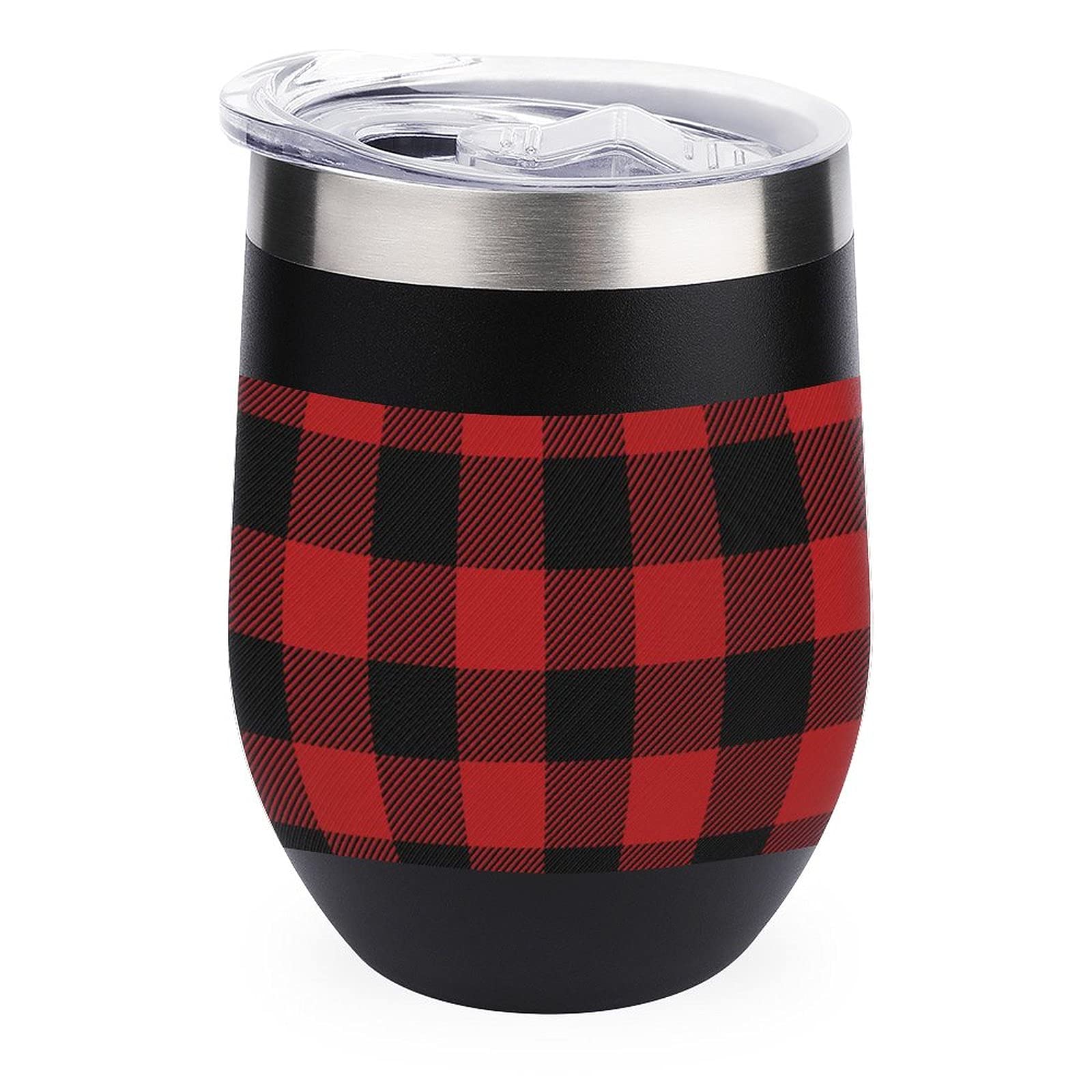 Stainless Steel Vacuum Insulated Wine Tumbler with Lid - Buffalo Scottish Tartan Plaid Checkered Design, Stemless Travel Cup for Coffee, Wine & Cold Drinks - Perfect for Camping, Office & Outdoor Adventures