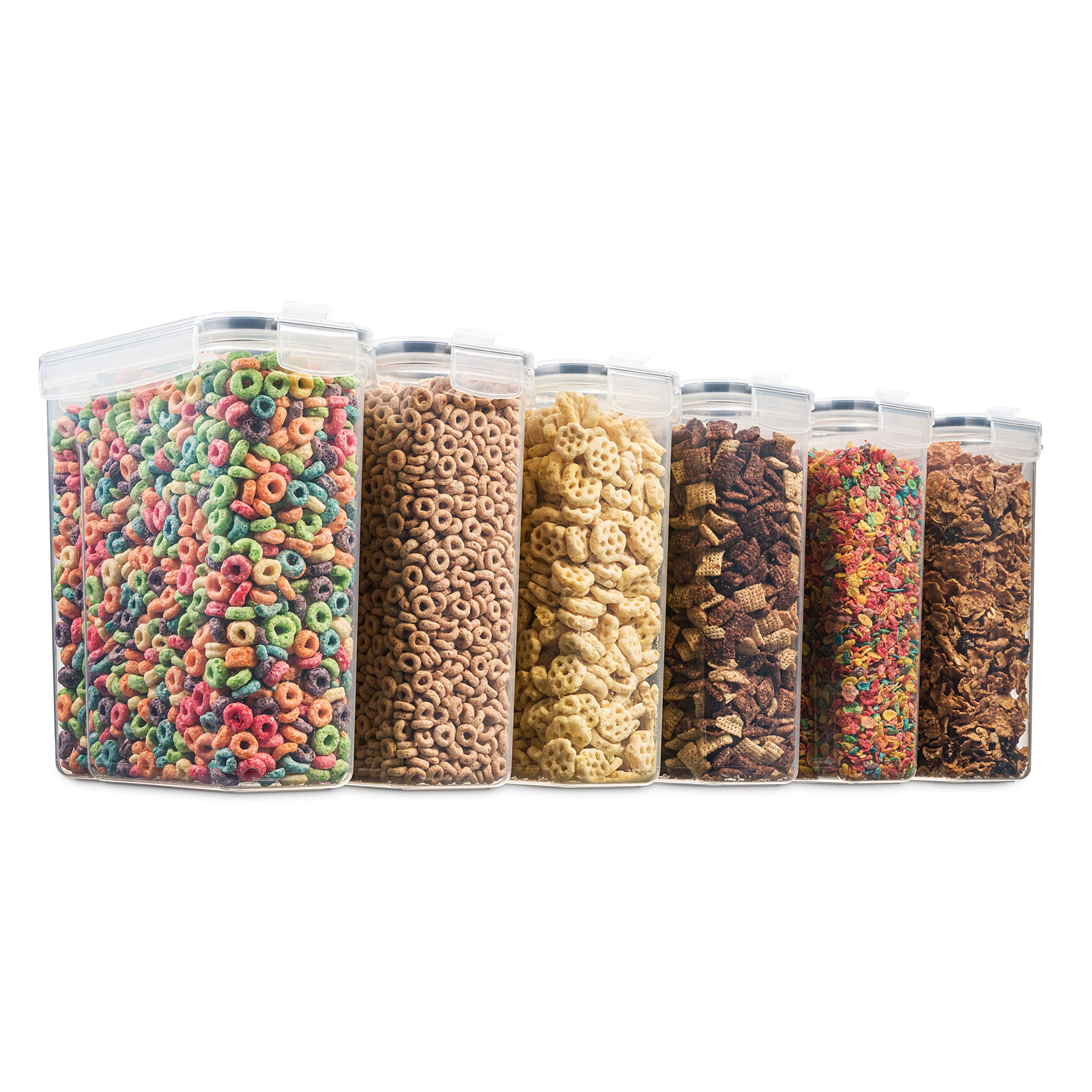 6 Pack Airtight Food Storage Containers - BPA Free Plastic Kitchen & Pantry Organization Canisters for Cereal, Dry Pet Food, Flour, Sugar, Rice, Nuts & Snacks (135.5 Oz) - Includes Labels & Chalk Marker - Perfect for Home, Office & Meal Prep Organization