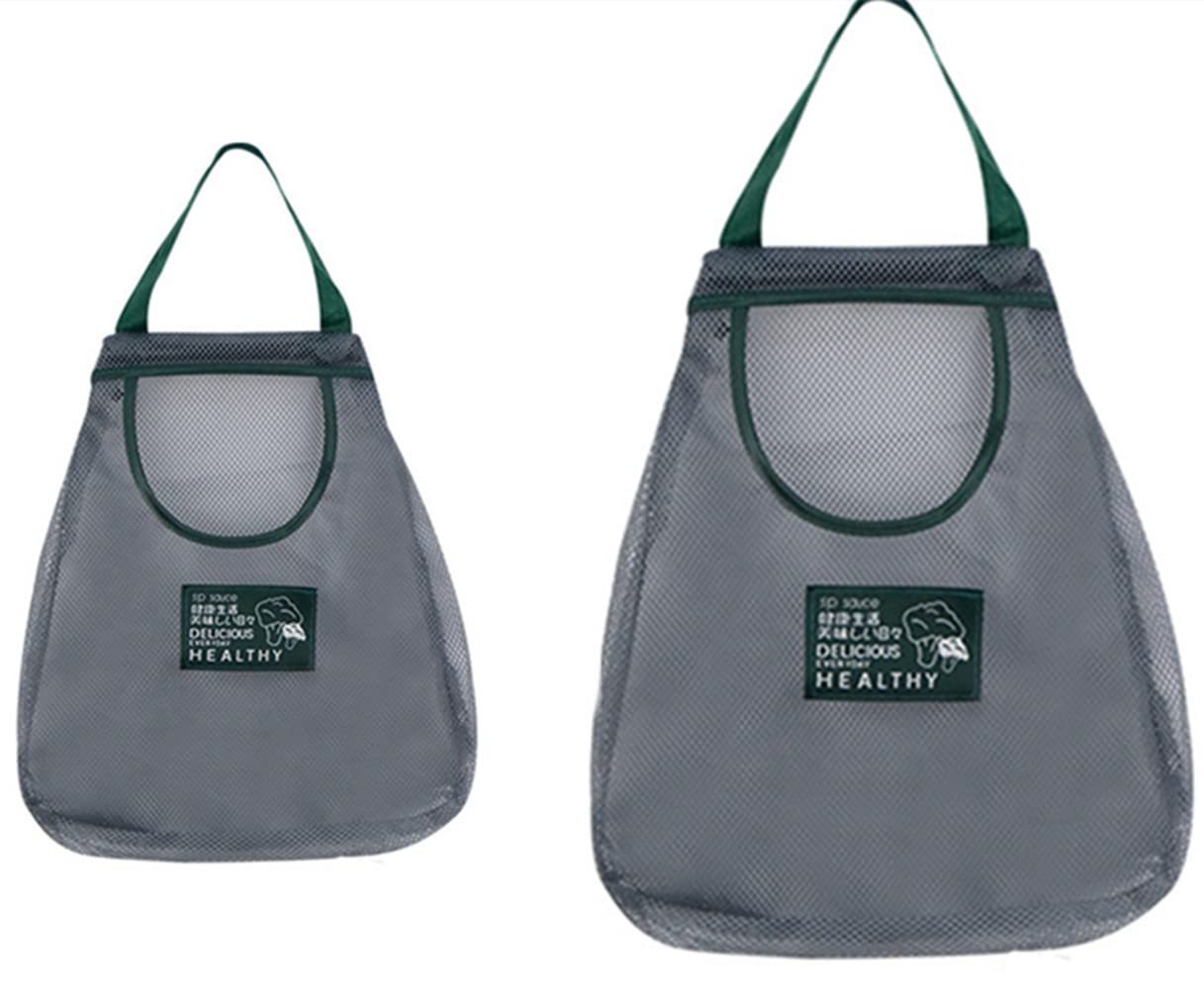 Eco-Friendly Reusable Mesh Produce Bags - Washable Hanging Storage Organizer for Fruits, Vegetables & Groceries | Perfect for Kitchen, Pantry & Zero-Waste Shopping (Pack of 2)