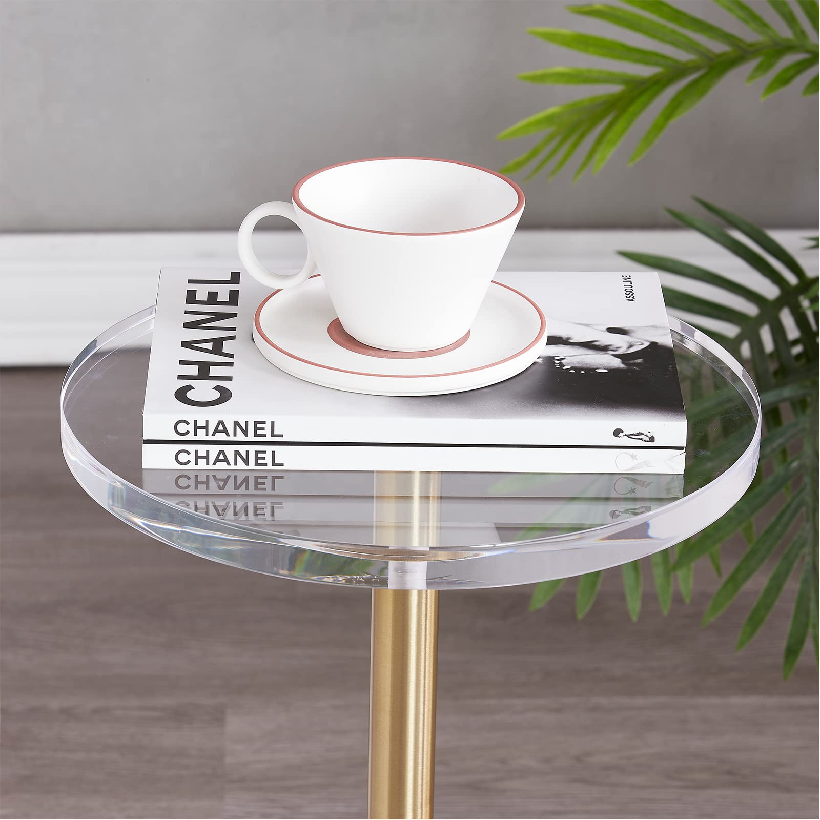 LIKENOW Clear Acrylic Side Table with Marble Base & Gold Post - Modern Round End Table for Living Room, Bedroom, Office | Small Nightstand for Drinks, Snacks, Books | Easy Assembly (Black) - Perfect for Coffee Tables, Guest Rooms & Small Spaces