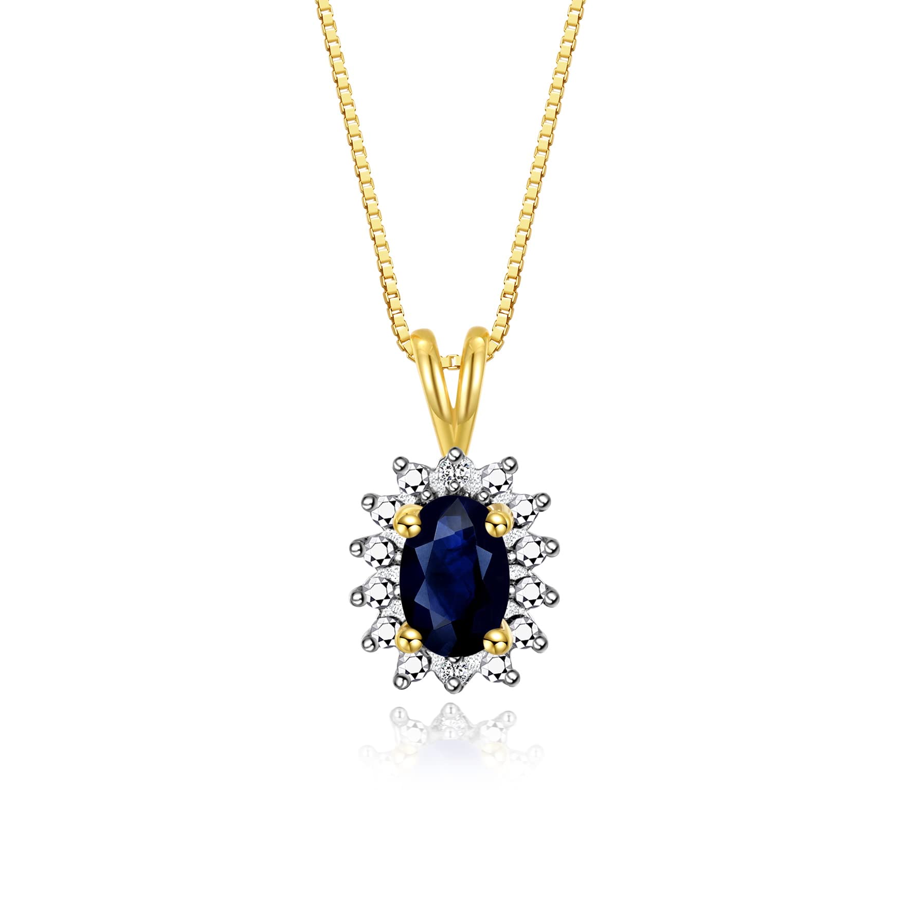 Rylos Women's Yellow Gold Plated Sterling Silver September Birthstone Jewelry Set - 6X4MM Sapphire Ring, Earrings & Pendant Necklace with Gemstones & Diamonds | Perfect Gift for Friends, Birthday & Special Occasions