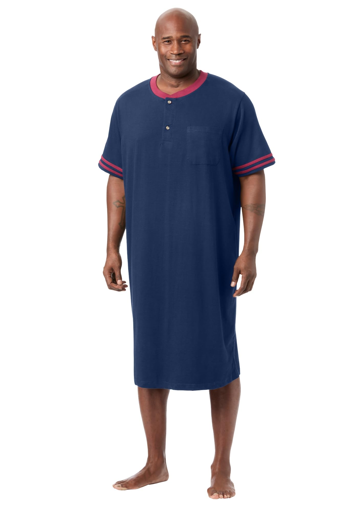 KingSize Men's Big & Tall Short-Sleeve Henley Nightshirt - Comfortable Sleepwear for Plus Size Men - Perfect for Lounging, Sleeping & Relaxing at Home