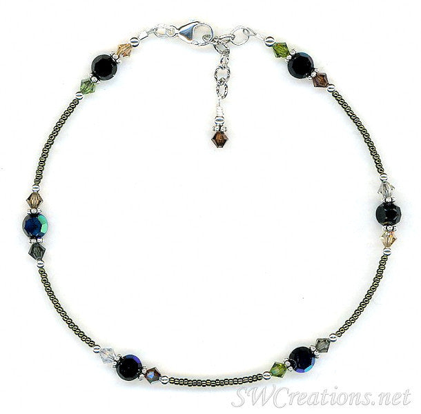 Earth Crystal Jet Beaded Anklet - Handmade Boho Ankle Bracelet for Women, Natural Stone Beaded Jewelry for Yoga, Meditation & Beach Wear