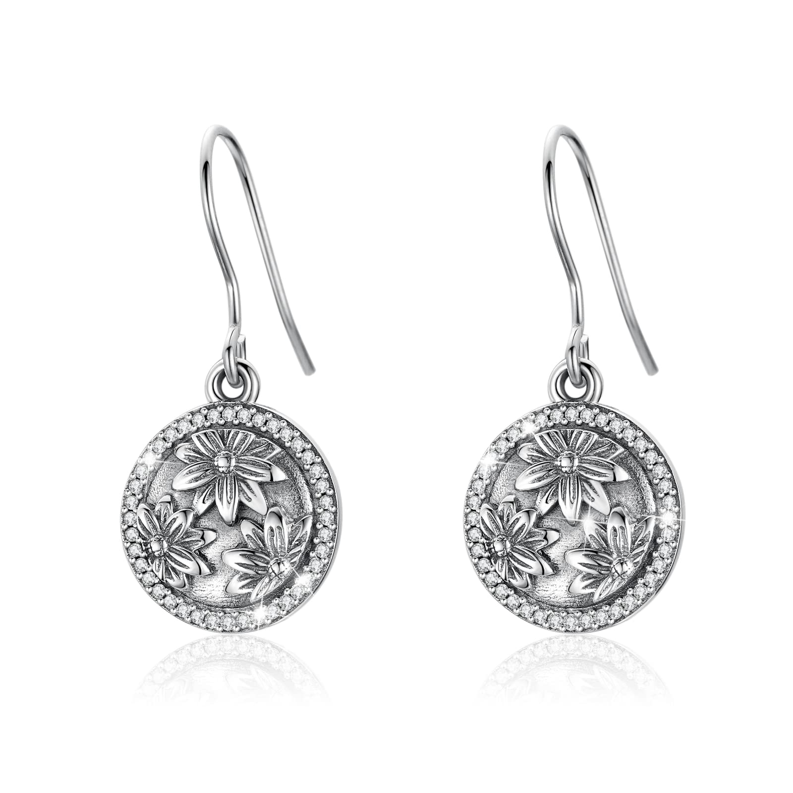Eusense 925 Sterling Silver Daisy Dangle Drop Earrings for Women - Cute Floral Jewelry Gift for Her - Perfect for Everyday Wear, Date Night & Special Occasions