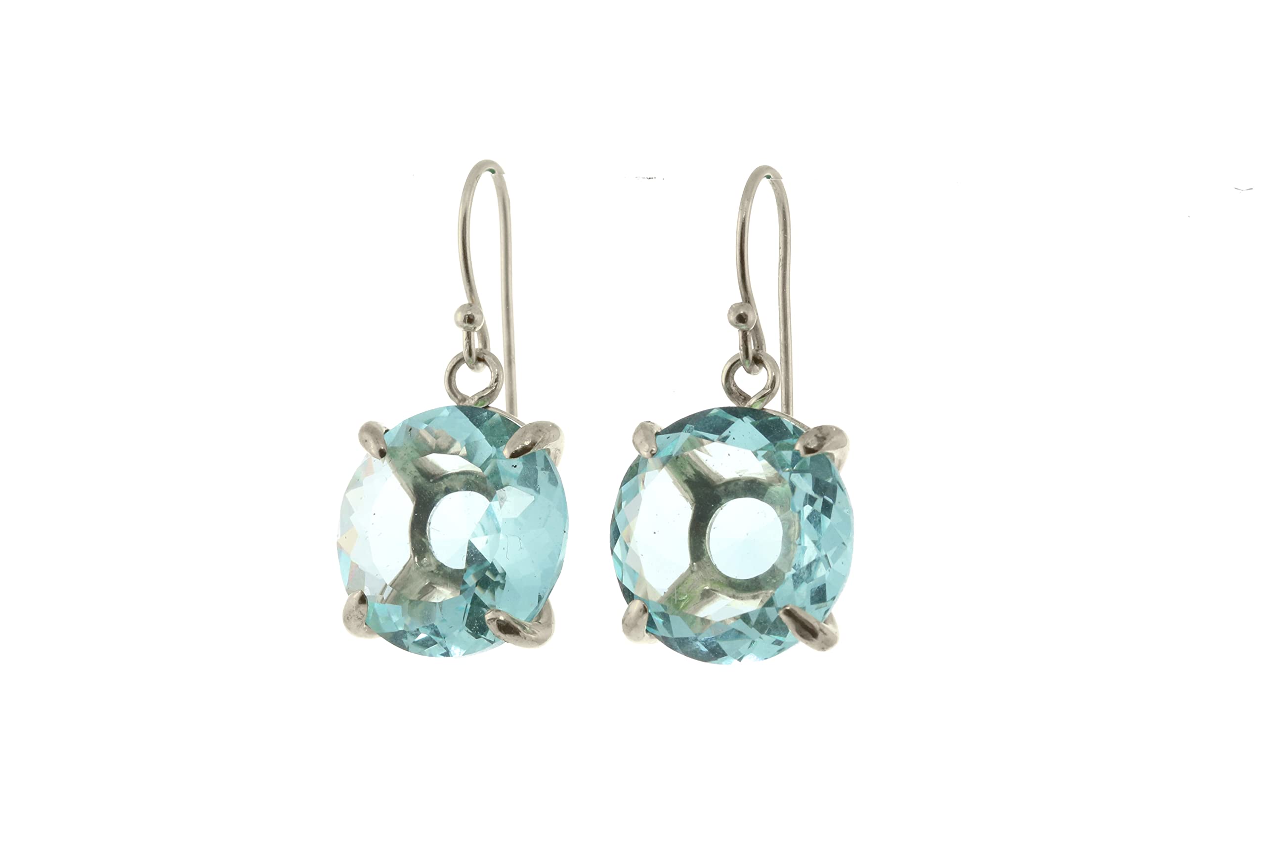 Anemone Round Blue Topaz Dangle Earrings - Sterling Silver Fashion Jewelry, Birthstone & Gemstone Handmade Earrings with Gift Box - Perfect for Weddings, Parties & Gifts