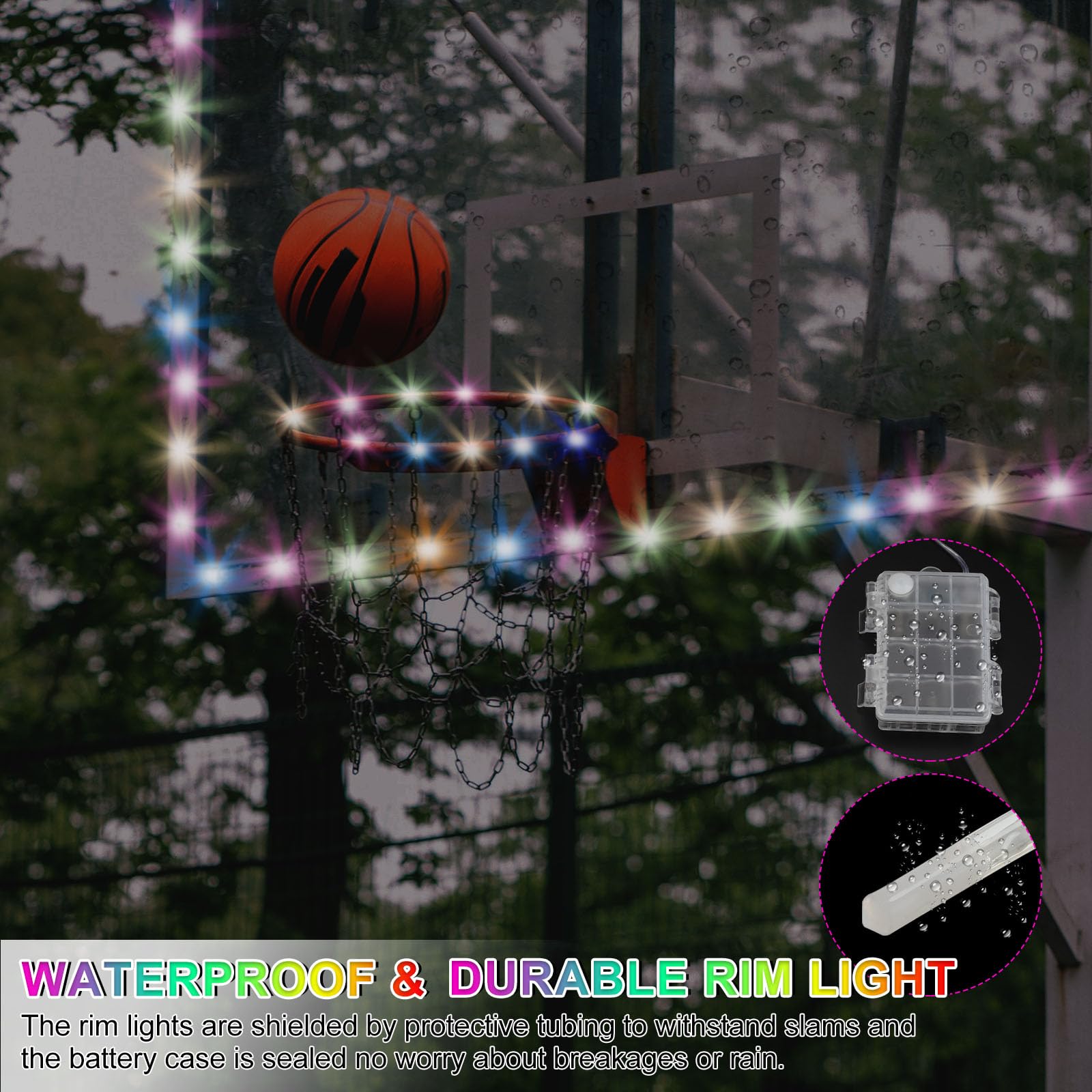 PATIKIL LED Basketball Hoop Light Set with Remote Control - Glow in The Dark Basketball Rim & Backboard Lights for Outdoor Night Games, Backyard Fun, and Luminous Nighttime Practice