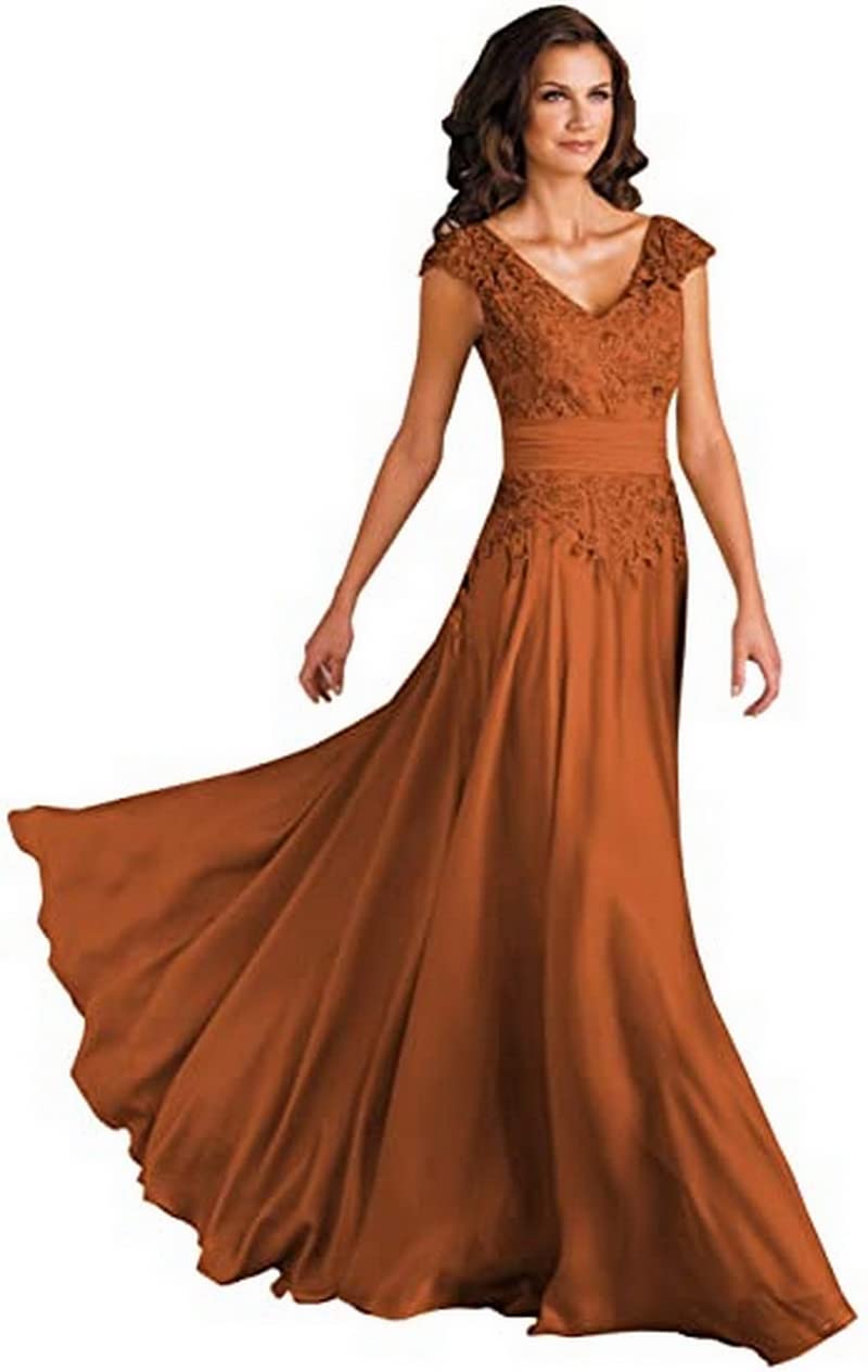 Elegant Lace Mother of The Bride Dress with Pockets - Chiffon Long Formal Gown for Women, V-Neck Evening Dress for Weddings, Parties & Special Occasions
