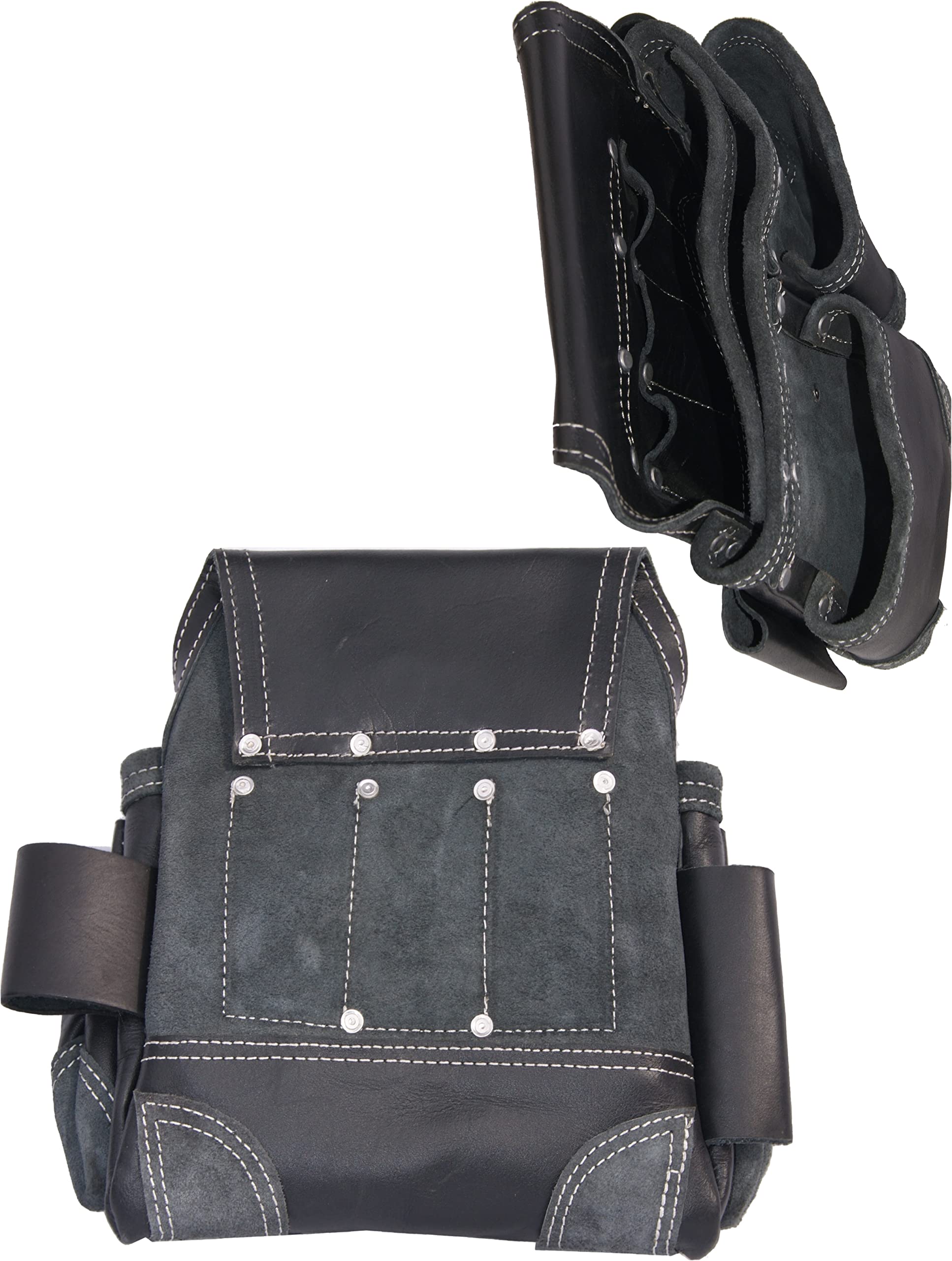 Zakco PRO-20 Oil Tanned Genuine Grain Leather Tool Belt for Construction, Framing, Roofing & Drywall - Heavy Duty Leather Work Belt with Tool Pouches & Rig (Black) - Perfect for Carpenters, Contractors & DIY Home Improvement Projects