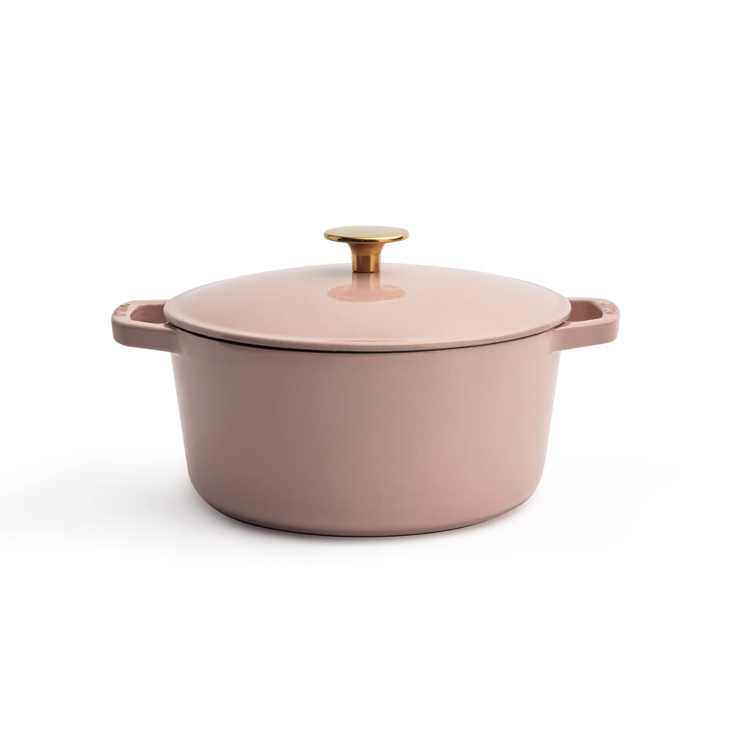 Premium 3.5-Quart Enameled Cast Iron Dutch Oven with Lid - Dusty Pink with Gold Knob | Oven & Dishwasher Safe Casserole Pot | Even Heat Distribution for Braising, Stewing & Baking | Perfect for Soups, Bread & Family Dinners