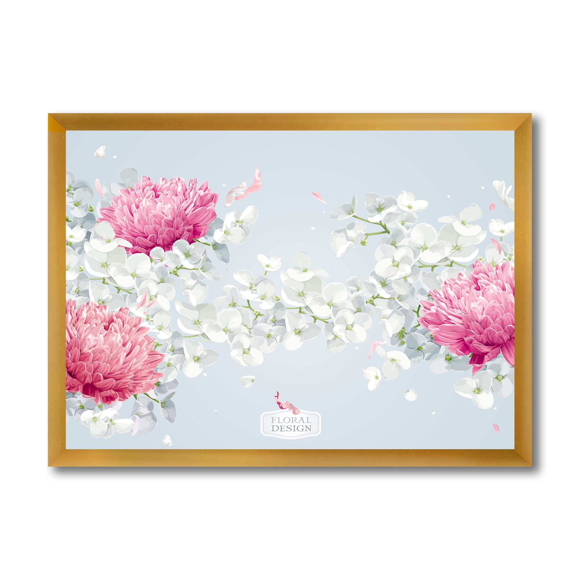 DesignQ Traditional Framed Wall Art - Chrysanthemums and Apple Blossom Floral Painting - Perfect for Living Room, Bedroom & Office Decor