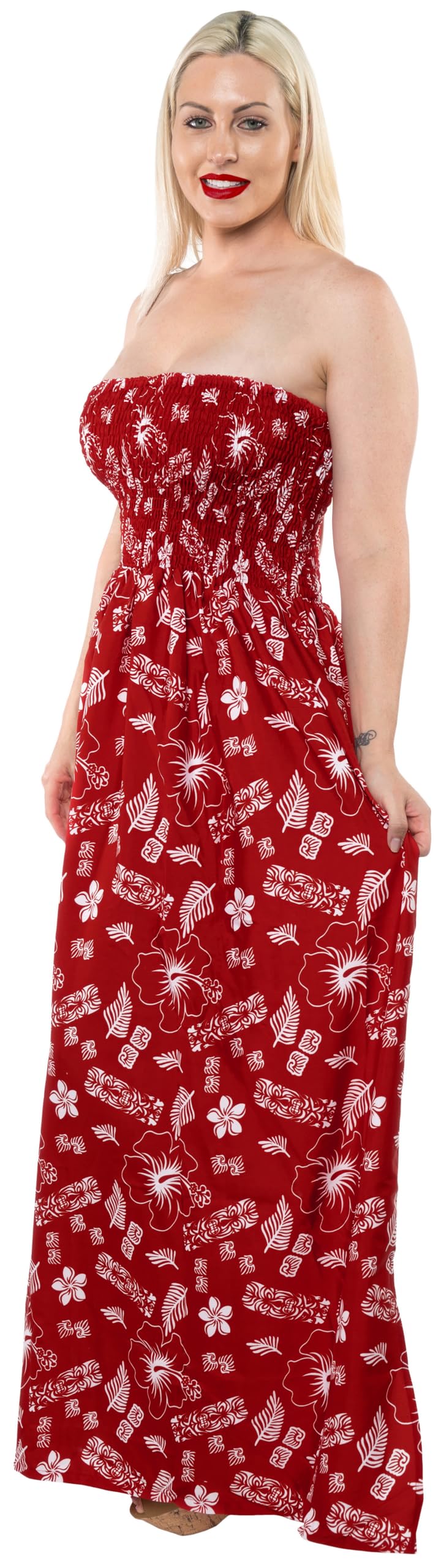 LA LEELA Women's Tube Dress Flowy Maxi Top - Summer Beach Cover Up, Boho Chic Outfit for Vacation & Party Wear