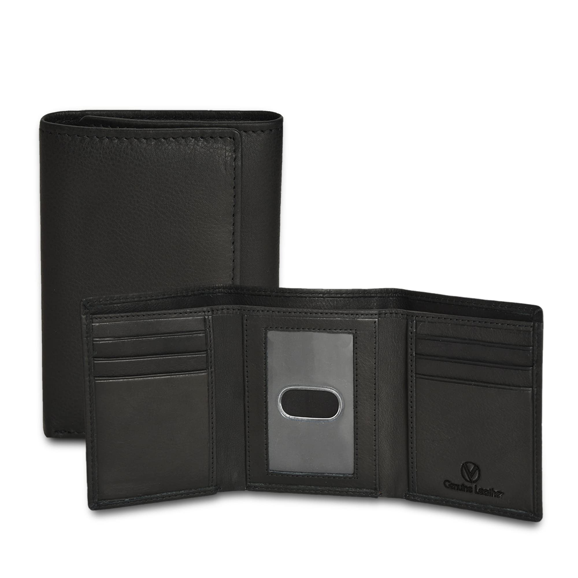 VALENCHI Genuine Leather RFID Blocking Slim Trifold Wallet for Men - 6 Card Slots, ID Window & 2 Bill Compartments | Perfect for Everyday Carry, Travel & Business Use