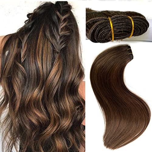 22 Inch 120G Dark Brown Balayage Light Brown Sew-in Human Hair Extensions | Real Human Hair Weft Bundles | Hand-Tied Wefts for Women | Perfect for Daily Wear, Special Occasions & Salon Styling