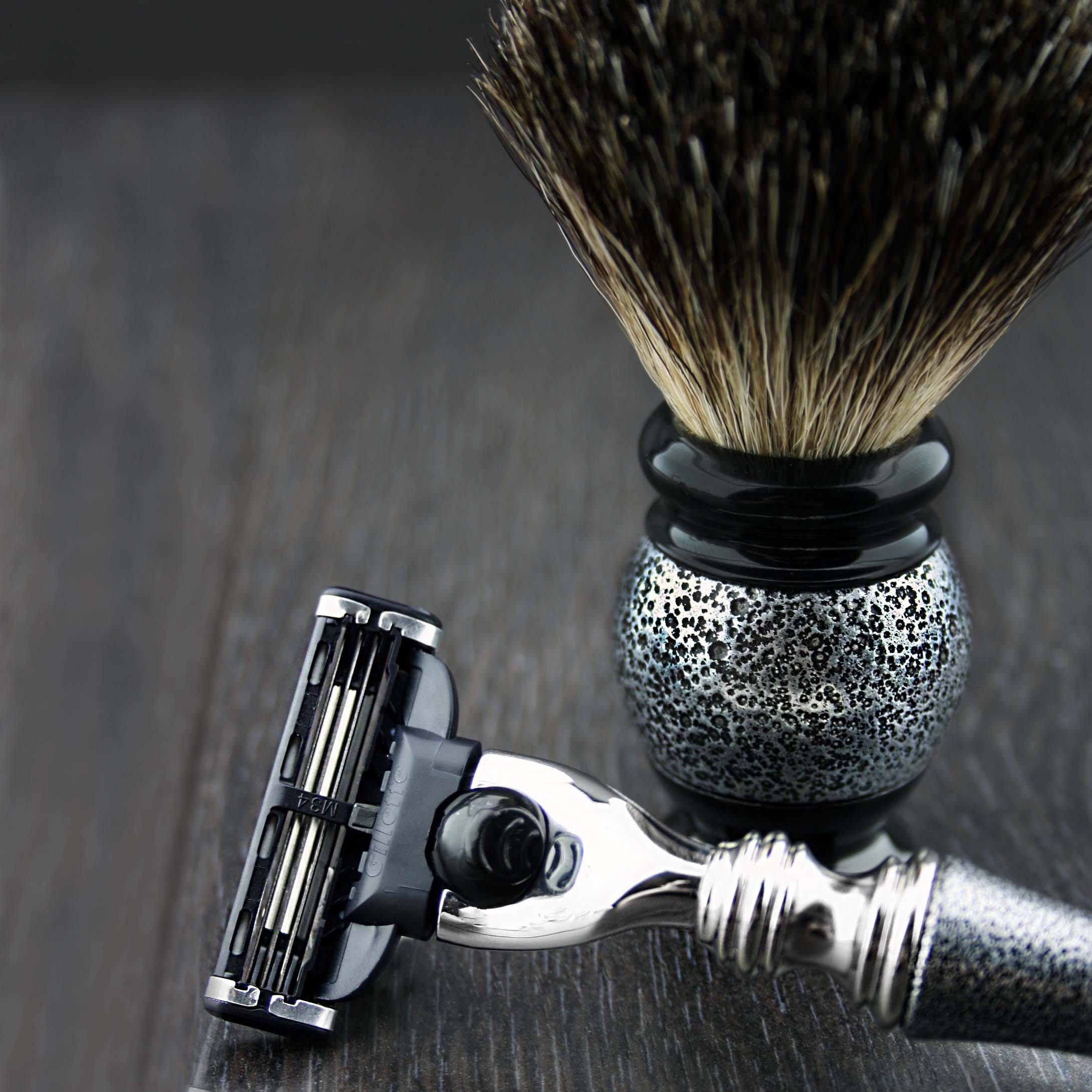 4 Piece Men's Shaving Kit with 3 Edge Razor, Black Badger Hair Shaving Brush & Stands - Premium Grooming Set for Smooth Shaving - Perfect Gift for Father's Day, Birthday & Travel Essentials
