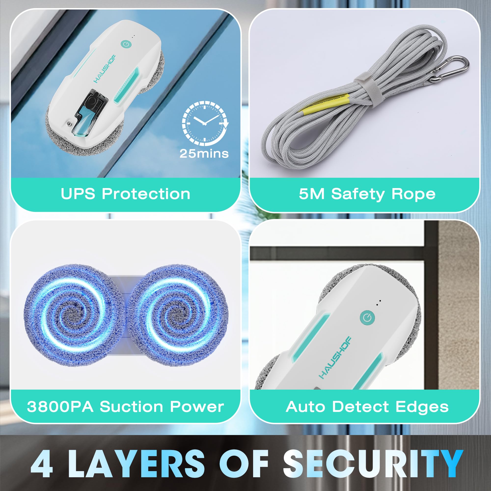 HAUSHOF Robot Window Cleaner with 3800Pa Strong Suction, Auto Water Spray System, Smart AI Path Planning & Edge Detection, Remote Control for High-Rise Windows & Glass Doors - Perfect for Home, Office, and Skyscraper Window Cleaning