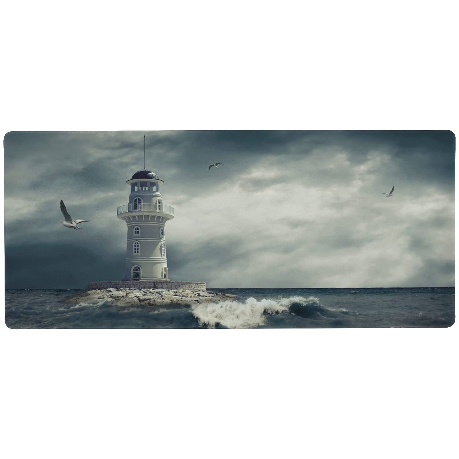 Susiyo Large Gaming Mouse Pad - 31.5 x 15.7 Inch Non-Slip Rubber Desk Mat with Lighthouse Ocean Design for PC, Laptop, Keyboard & Mouse - Perfect for Home Office, Gaming Setup & Workstation (3mm Thick)
