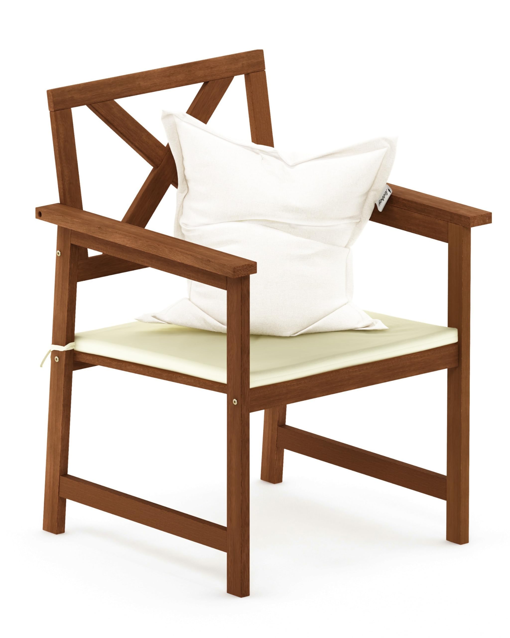 Furinno FG18112C Teak Oil Hardwood X-Back Arm Chair with Cushion - Natural Wood Dining Chair for Kitchen, Living Room & Outdoor Patio