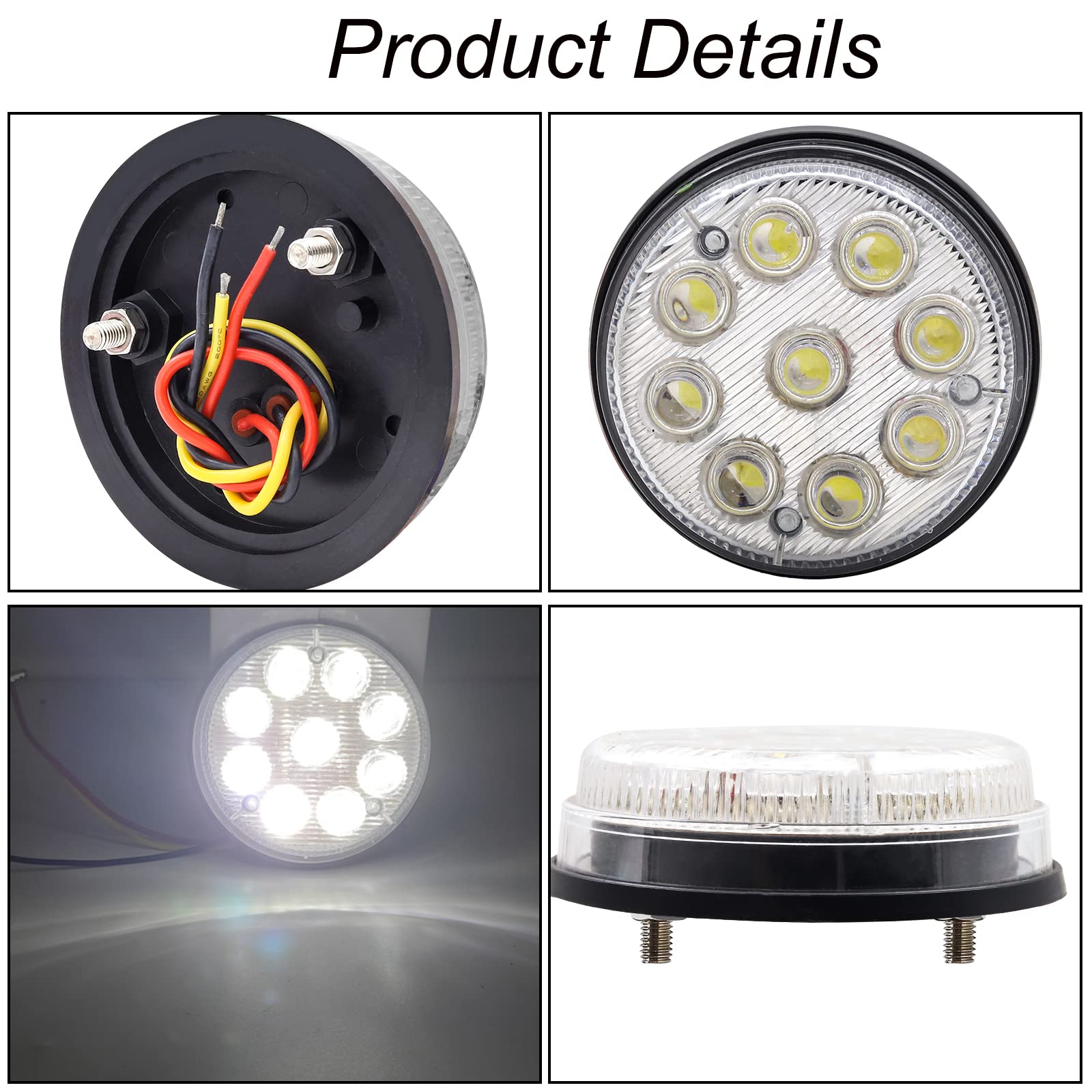 Biqing 3 Inch Round LED Marker Lights - 2PCS White 24V High/Low Beam Side Lights, 9-LED Front Rear Clearance Indicators for Car Truck Van Trailer Lorry Bus - Ideal for Night Driving & Vehicle Safety