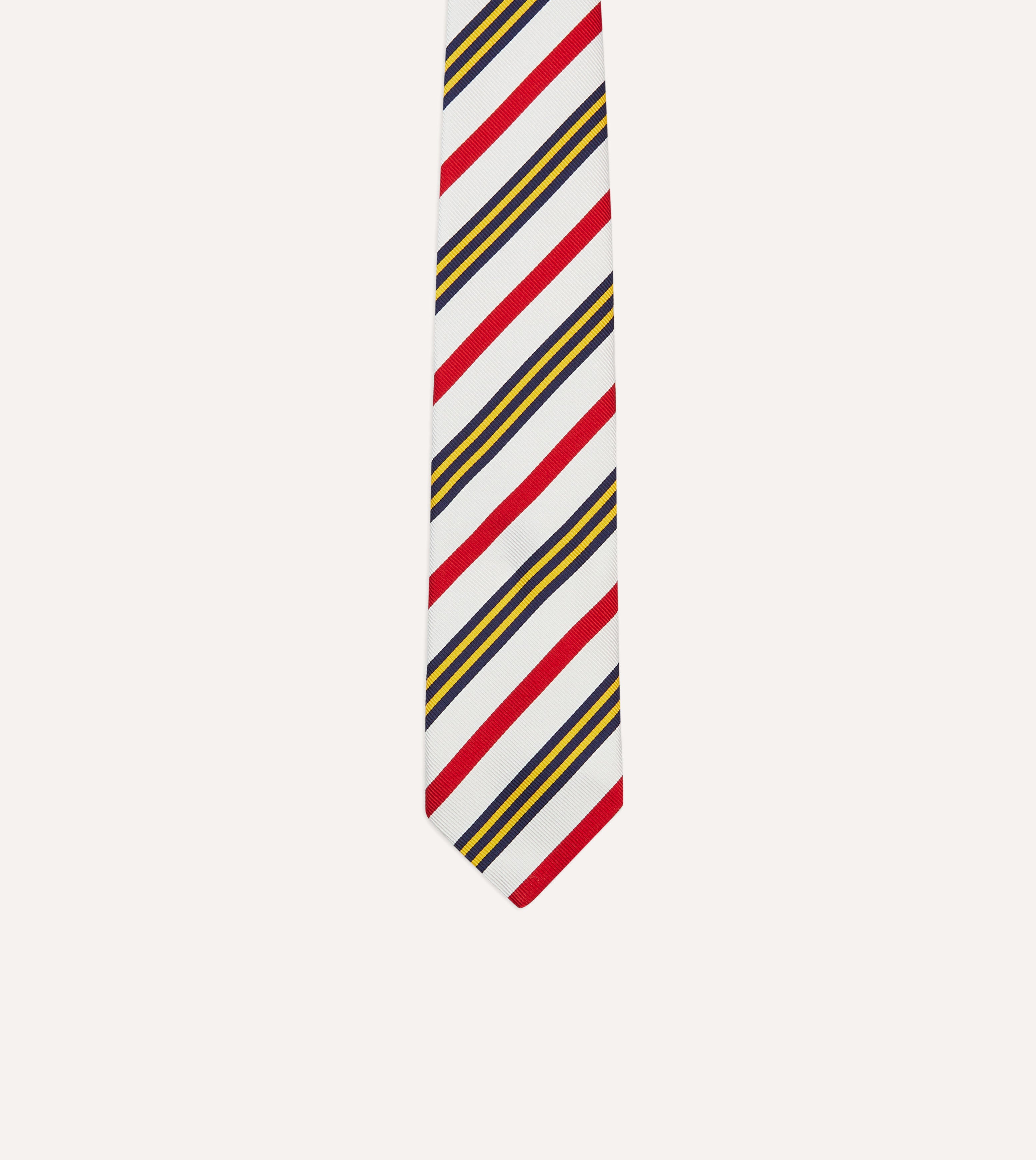 Premium Multi-Stripe Repp Silk Tipped Tie in White, Navy, Yellow & Red - Perfect for Business Meetings, Weddings & Formal Events