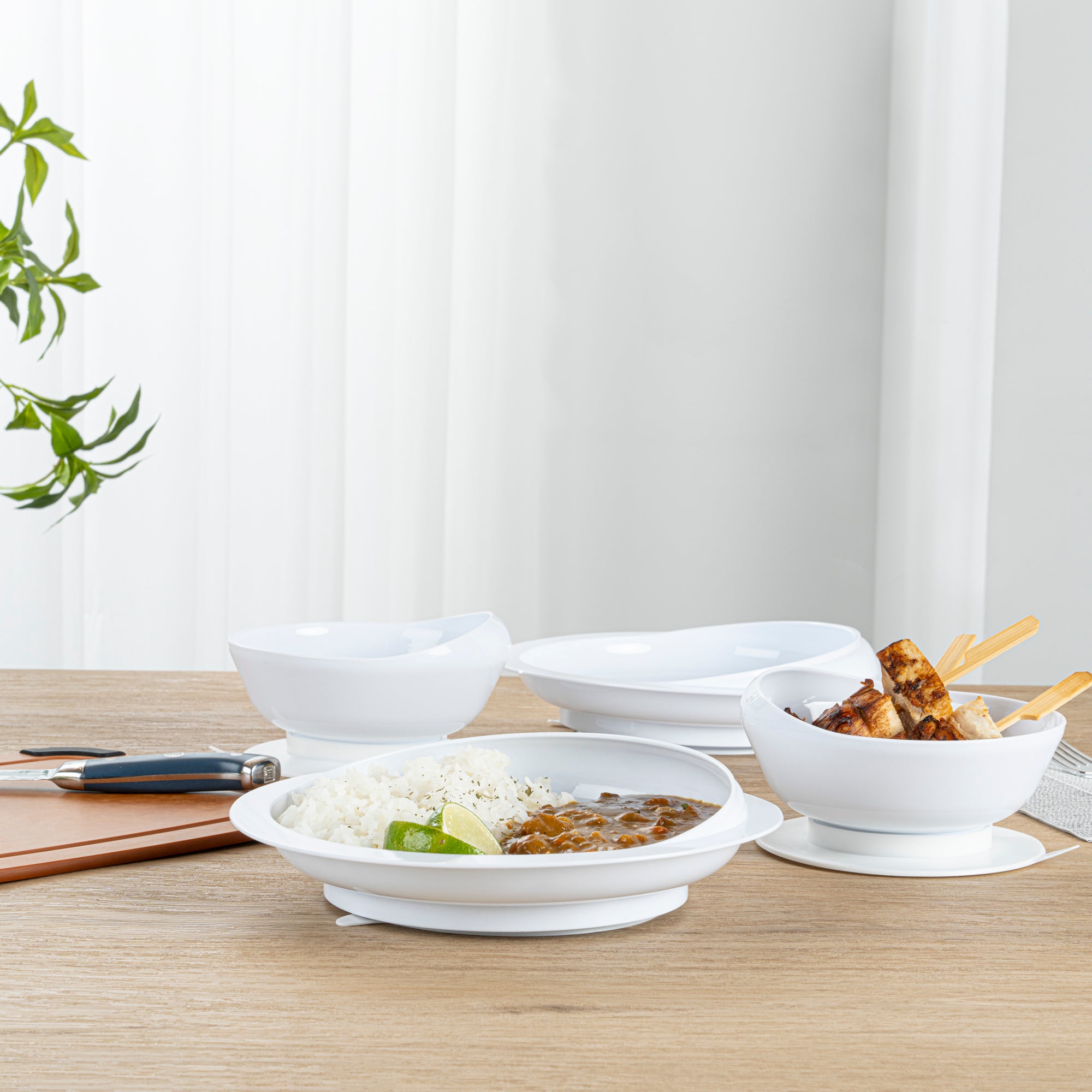 Adapt Tek Round White Plastic 2-Piece Scoop Plate & Bowl Set with Spillproof Design & Suction Base - Includes 1 Plate + 1 Bowl - Perfect for Babies, Toddlers & Kids Mealtime at Home or Travel