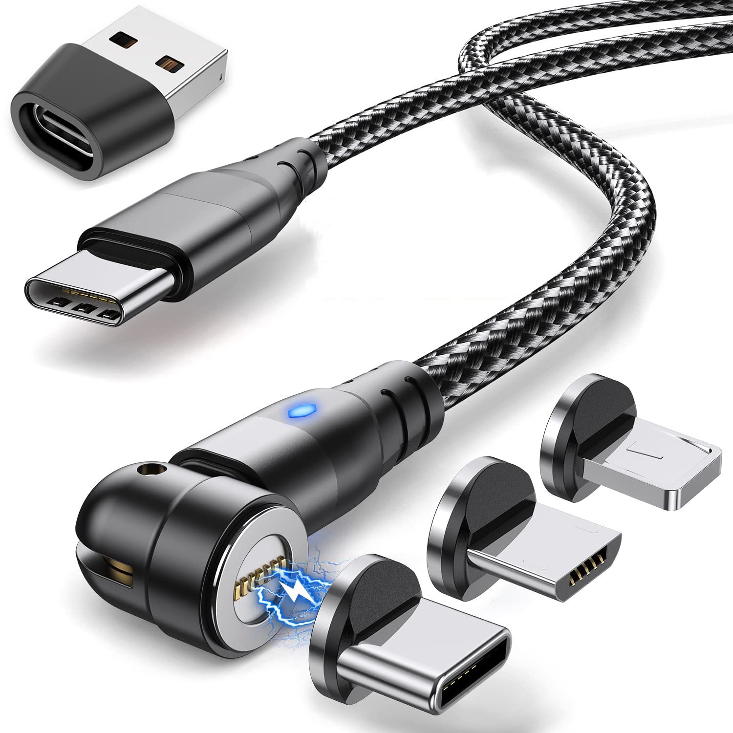 Krsende 6-in-1 Magnetic Charging Cable 2M (6.6ft) - 60W Fast Charging USB A/USB C to Type C Cable with 360° & 180° Rotation - Black | Perfect for iPhone, Android, Tablets, Laptops & Office/Home Use