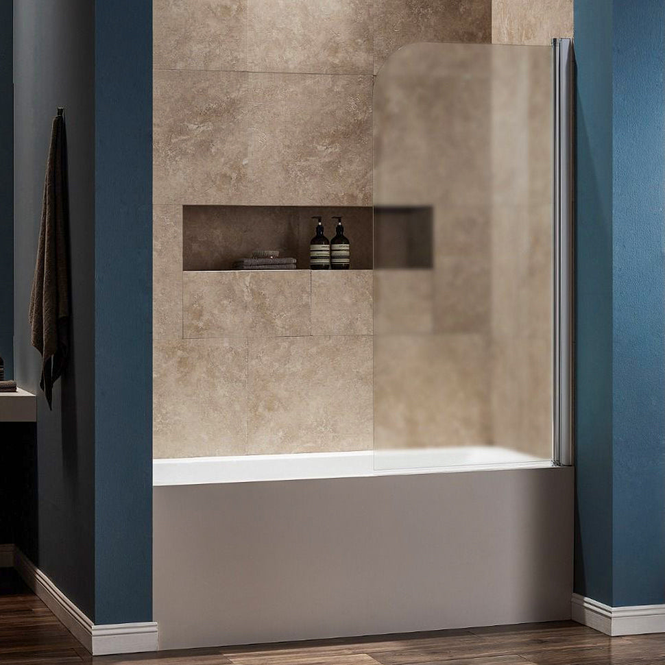Dreamwerks 30-Inch Wide x 59-Inch Tall Frameless Frosted Glass Pivot Shower Door with Chrome Finish - Perfect for Modern Bathroom Renovations and Spa-Like Showers